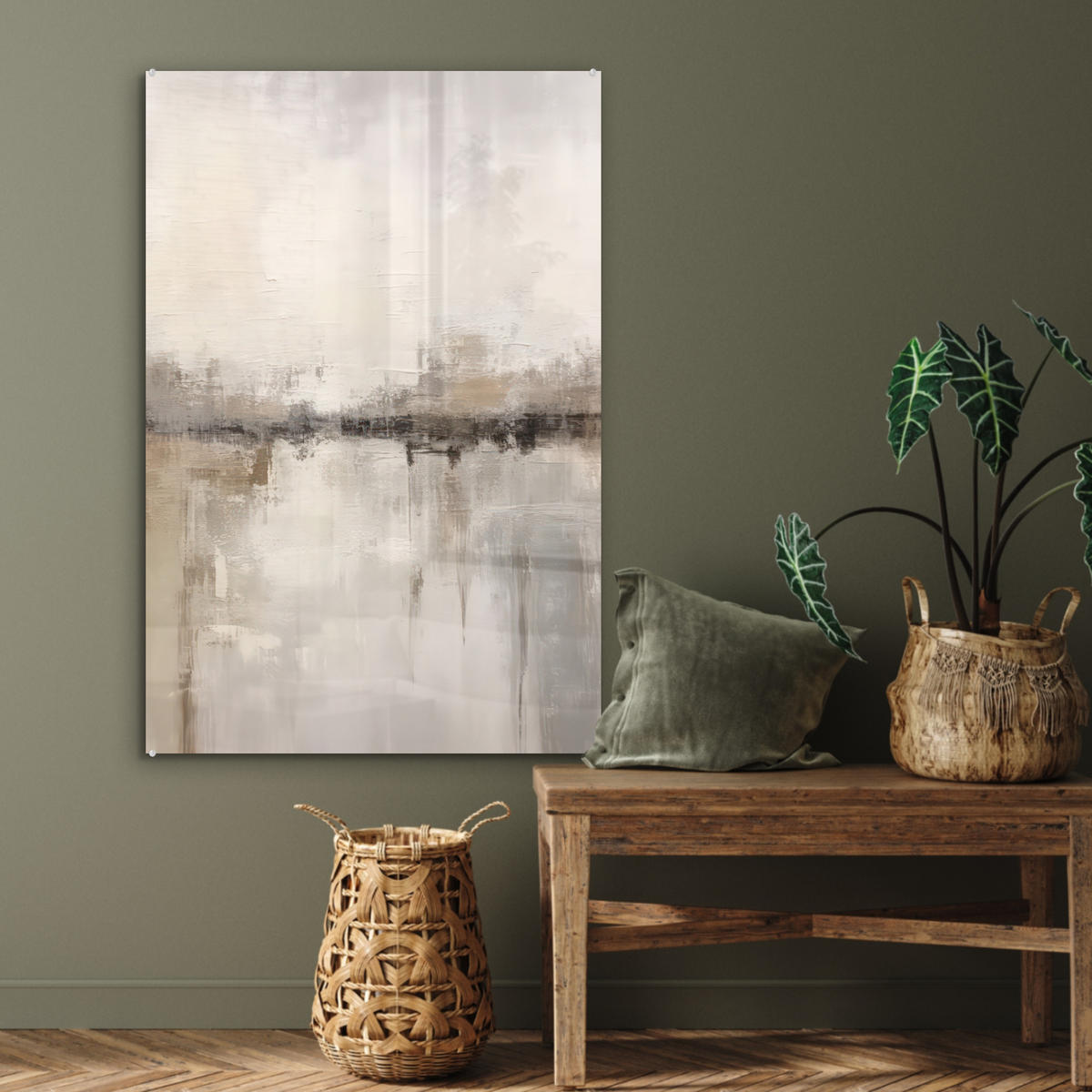 ACRYLGLASBILD Moderne Kunst - Abstrakt - Beige 60x90 cm - Beige, Glas (60/90cm) - MuchoWow