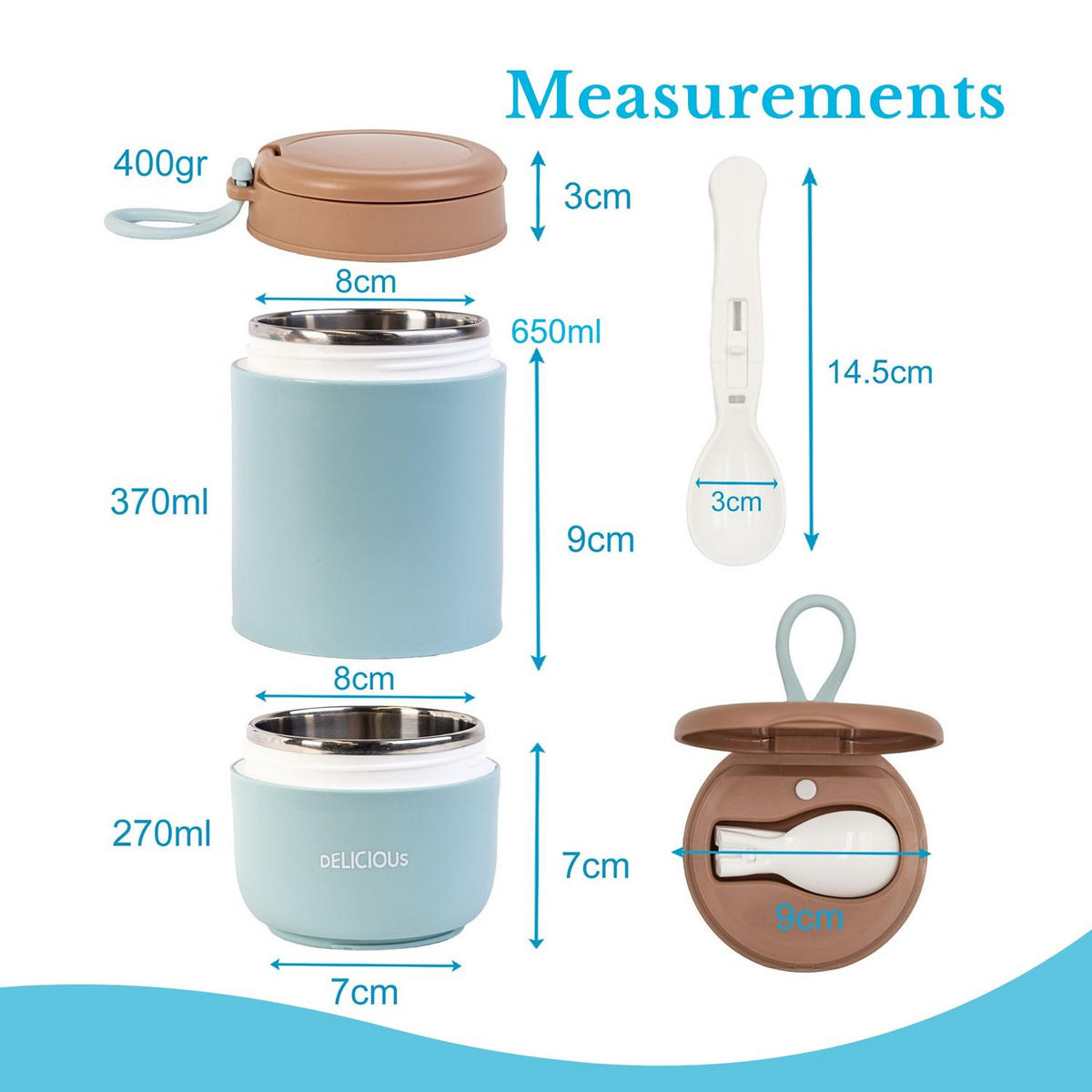 THERMO LUNCH BEHÄLTER 270/370 ml - Blau, Metall (0.37L) - Intirilife