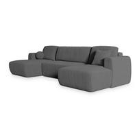 WOHNLANDSCHAFT SENTUM P Grau Kordstoff mit Schlaffunktion - Grau, Holz (330/90/148cm) - MASSENO