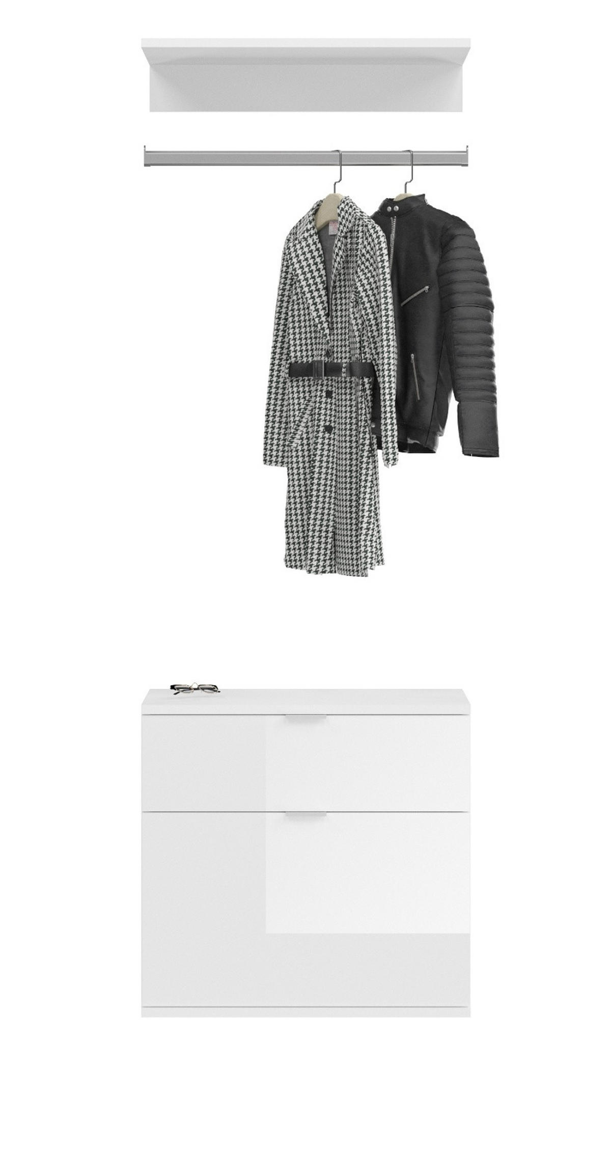 GARDEROBEN-SET weiß Hochglanz 61 cm, Zwischenbau mit Kleiderstange - Chromfarben/Weiß Hochglanz, Holzwerkstoff/Kunststoff (60/79/34cm) - Inn.Furn