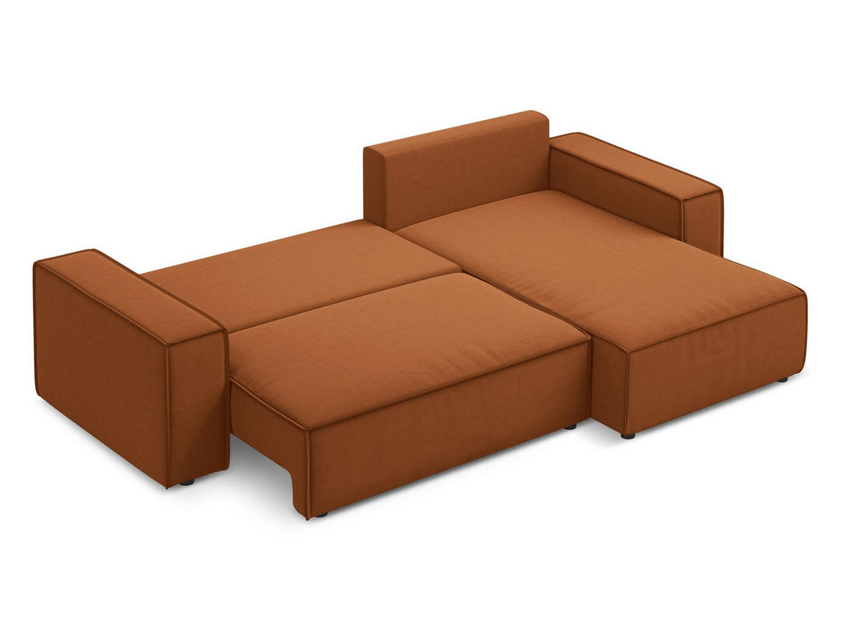 ECKSOFA mit Schlaffunktion Samt Stoff Orange - Terra cotta/Schwarz, Kunststoff/Textil (290/185cm) - Makamii