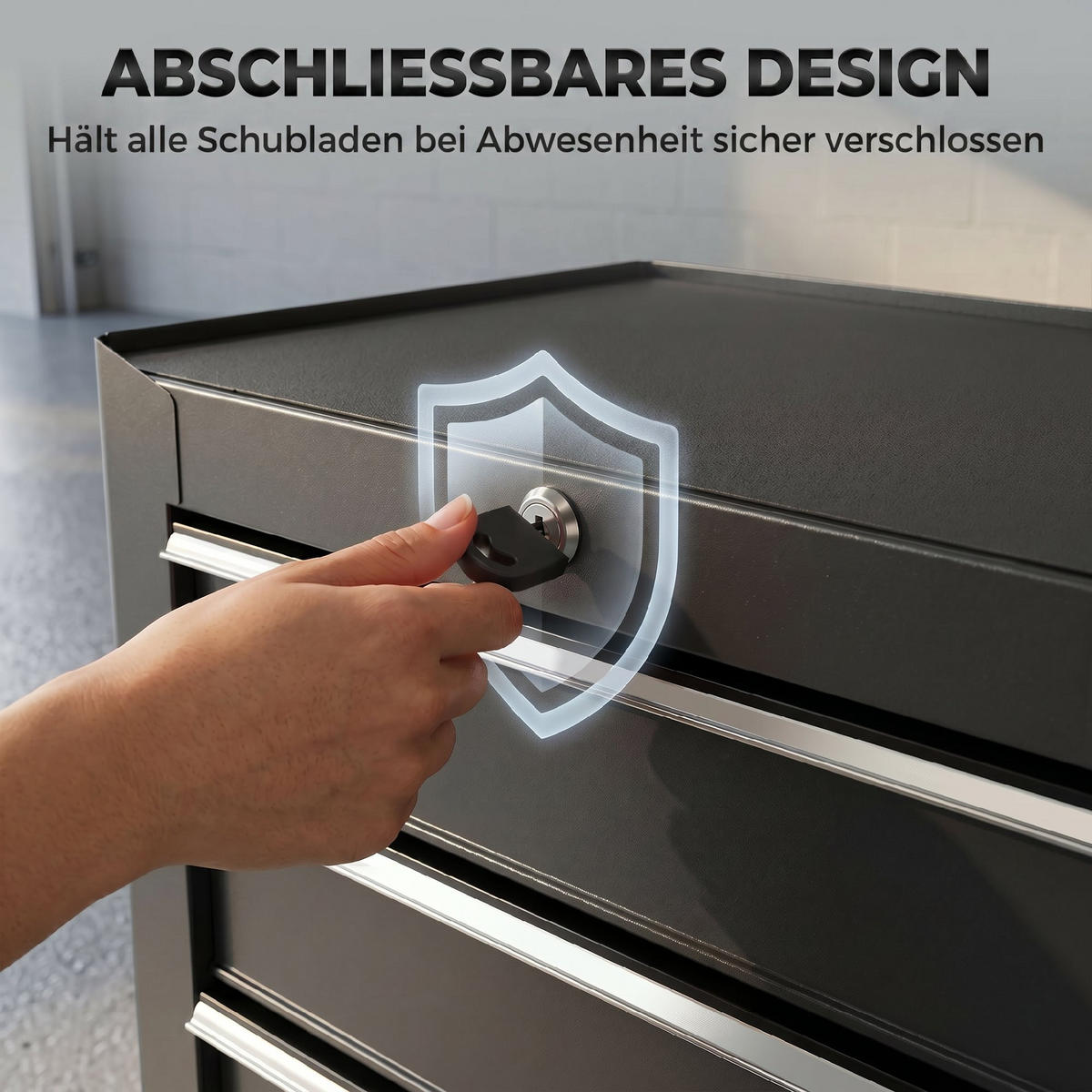 WERKSTATTWAGEN leer Werkzeugwagen abschließbar mit 5 Schubladen Schwarz - Schwarz, Metall (33/75/61.6cm) - HOMCOM