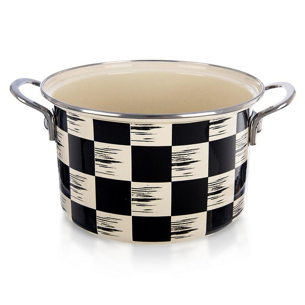 EMAILLIERTOPF Schachbrett mit Karomuster beige - Beige, Metall (20cm) - Orion 