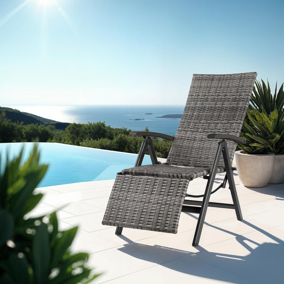 RATTANSTUHL Brisbane ,58 x 77 x 113 cm,grau - Grau, Kunststoff (58/113/77cm) - tectake