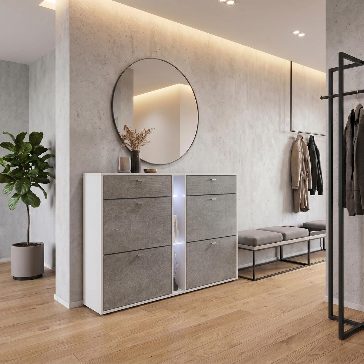SCHUHSCHRANK Today Fronten in Braun meliert - Graubraun, Holzwerkstoff (155.5/95/28cm) - Vladon