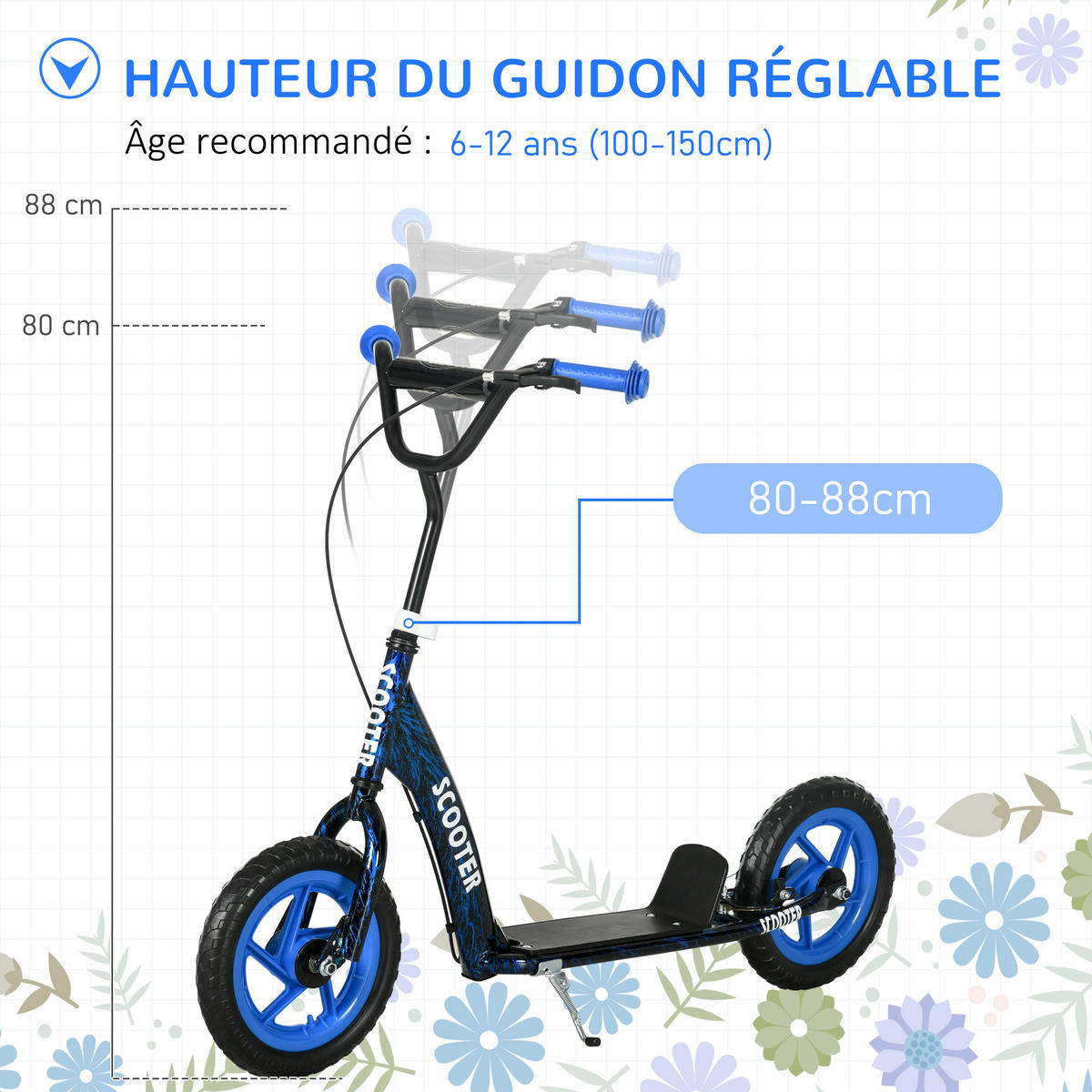 KINDERSCOOTER DE-16947 grandes roues 5 niveaux réglable Bleu - Blau, Metall (118/52/88cm) - ComfortXL