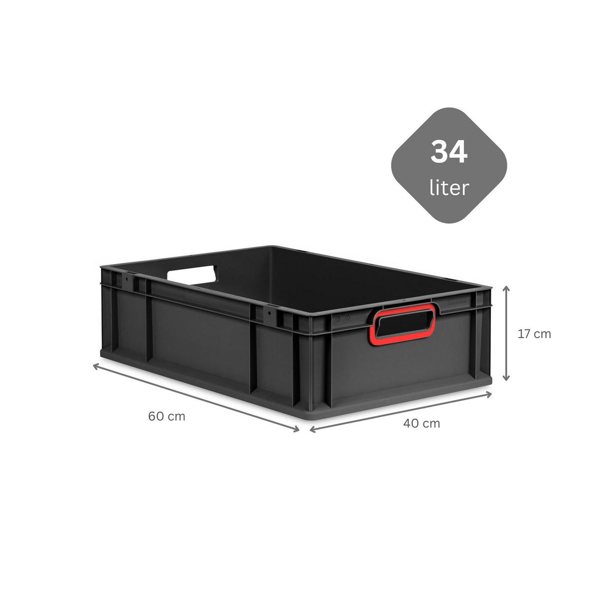 EUROBOX NextGen Color 17x40x60 cm 34 Liter Griffe rot offen, Schwarz - Rot/Schwarz, Kunststoff (40/17/60cm) - PROREGAL