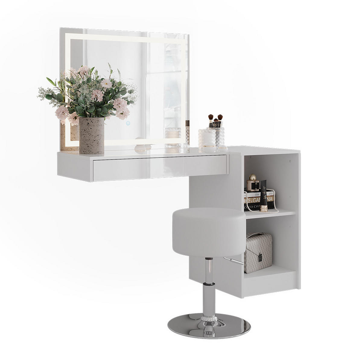 SCHMINKTISCH Sherry Weiß/Weiß Hochglanz 120 cm 4 Teile - Weiß Hochglanz, Holzwerkstoff (120/76/50.1cm) - Vicco