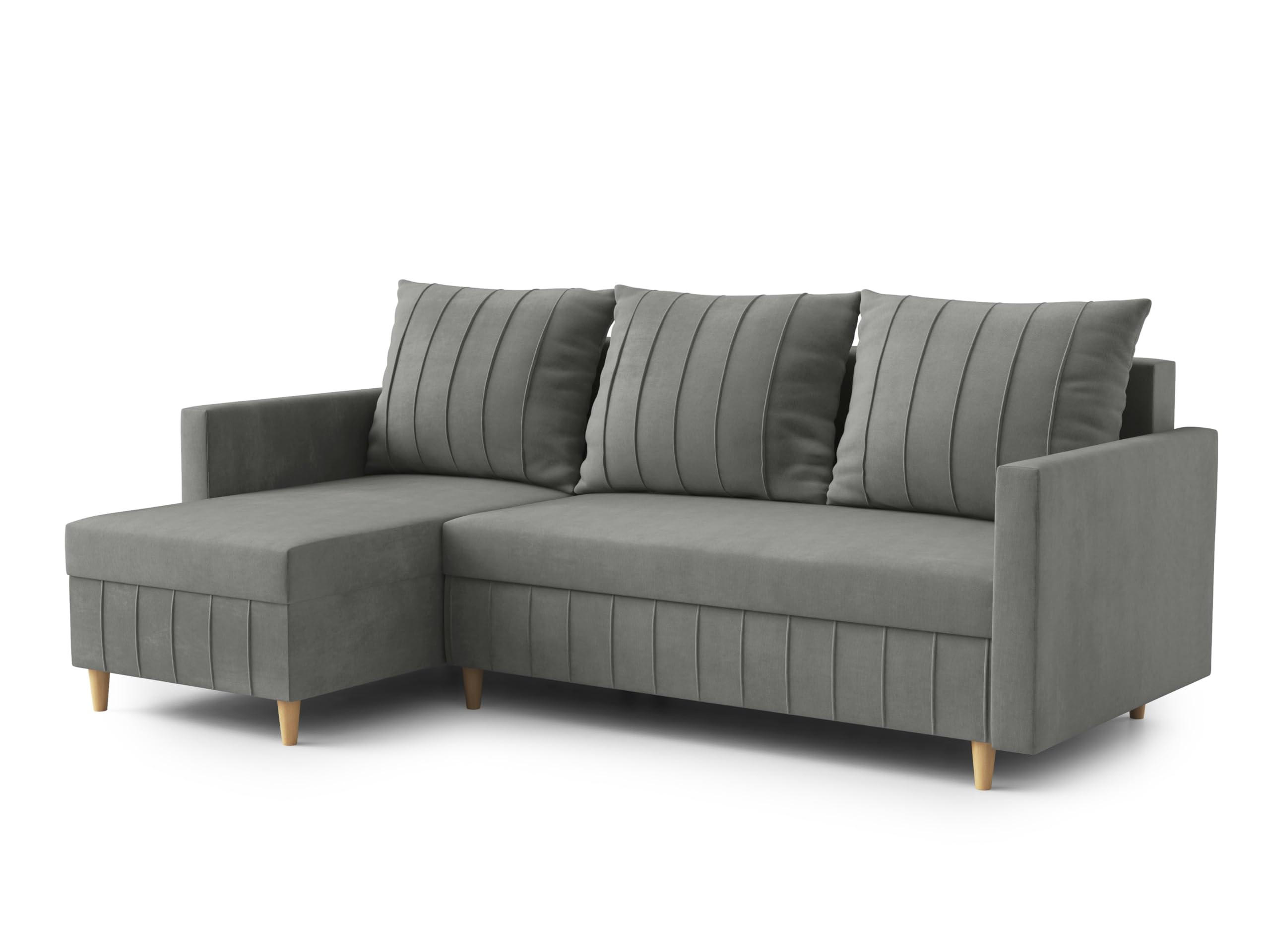 ECKSOFA FOX L-förmig Modernes Verstellbare Kopfstützen Luxuriöser Velours Schlaffunktion lose Rückenkissen freistehend LINKS 146x224x98 cm Dark grey - Dunkelgrau, Holz/Textil (146/224cm) - DomoHome
