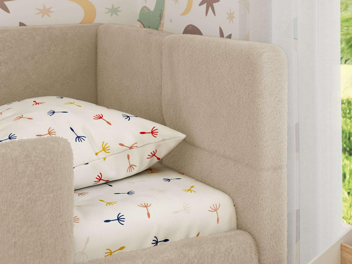 DĚTSKÁ POSTEL ARVO ALTA 90/200 - Krémový Plyš - Pravá - béžová, textil (90/200cm) - MKS