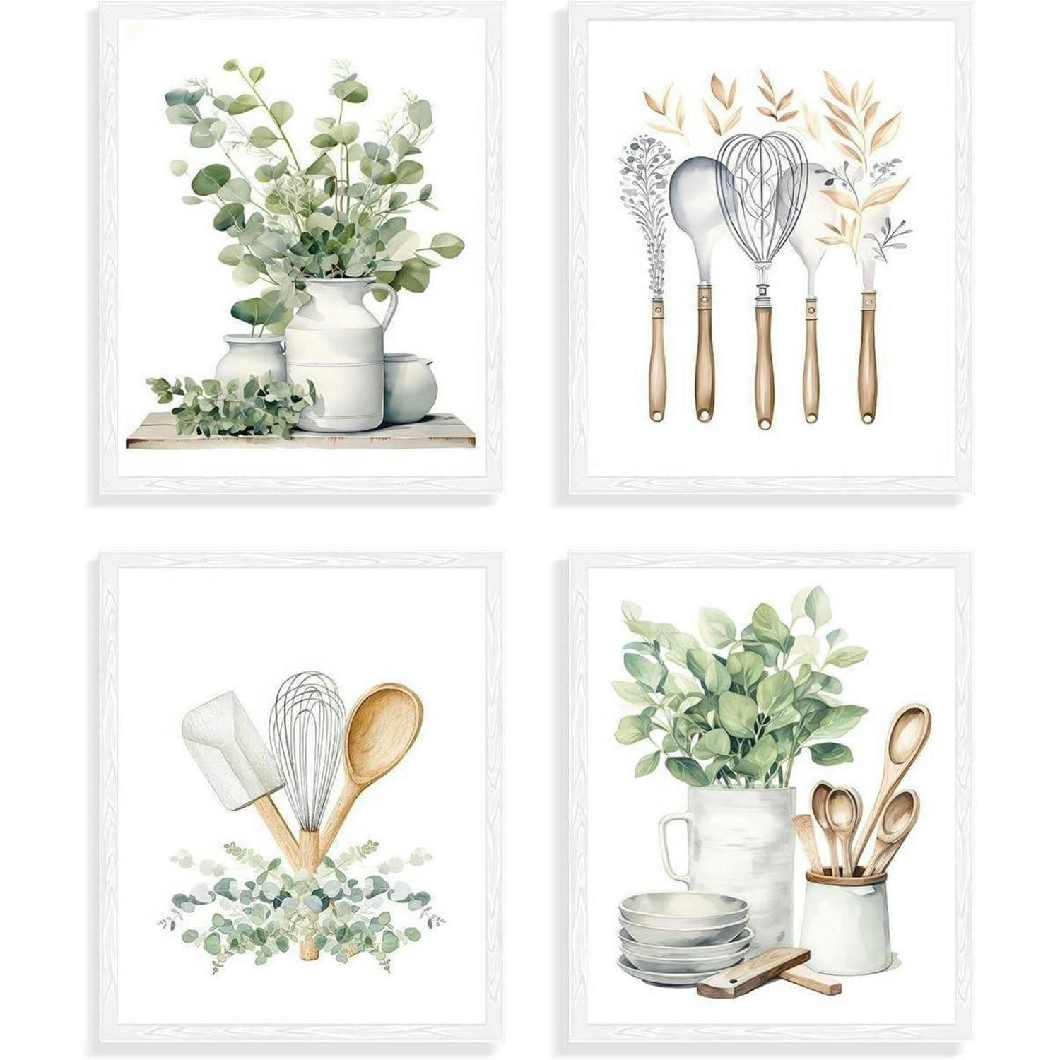 KÜCHENBILDER 4-teiliges Set Botanisch Salbeigrün 20x25 cm - Grün, Papier (20/0.5cm)
