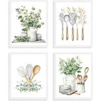 KÜCHENBILDER 4-teiliges Set Botanisch Salbeigrün 20x25 cm - Grün, Papier (20/0.5cm)