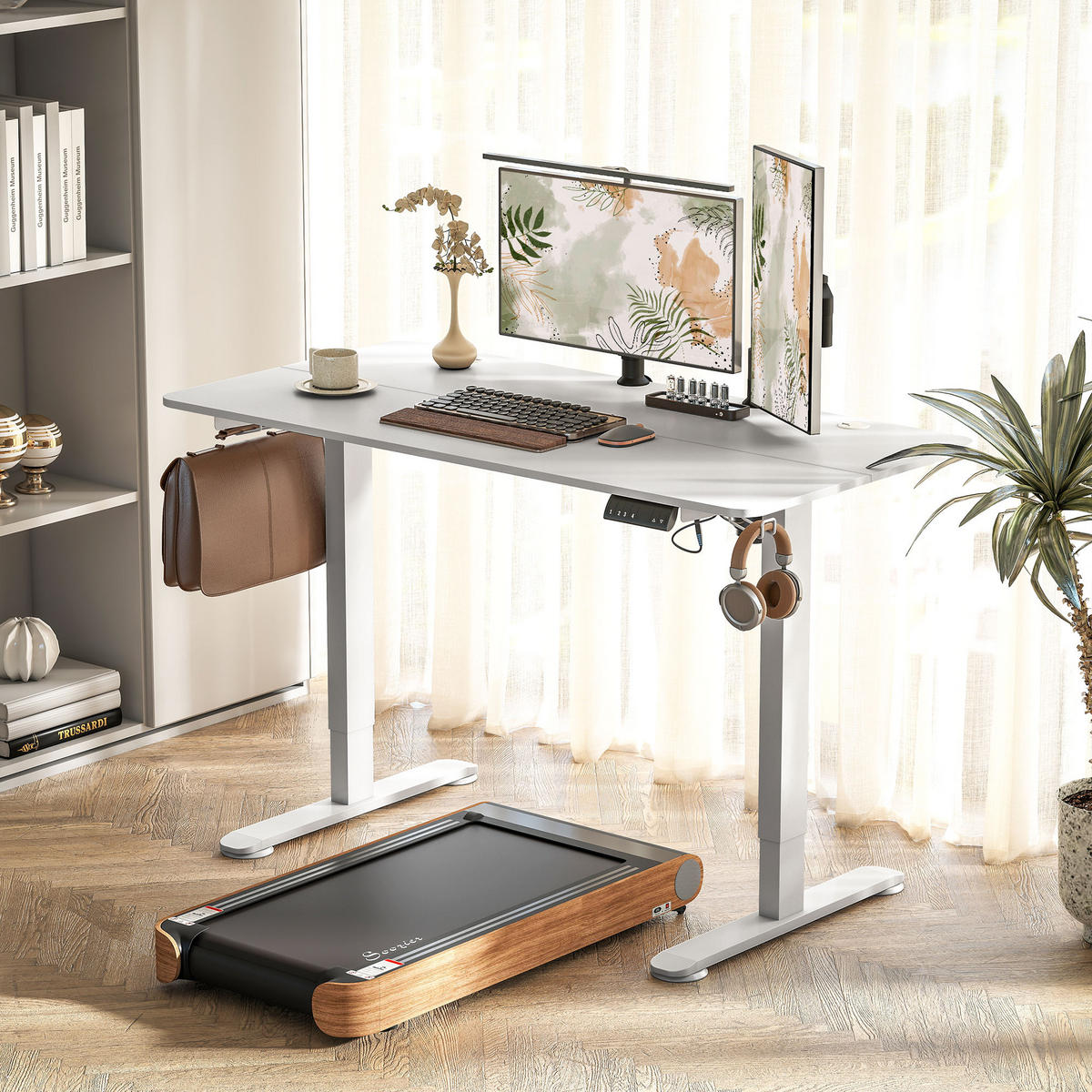 HÖHENVERSTELLBARER Schreibtisch 140 x 70cm Elektrisch Computertisch mit Haken - Weiß, Kunststoff (140/70/116cm) - Vinsetto