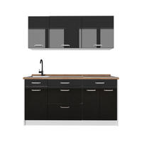 SINGLEKÜCHE R-Line, Schwarz Hochglanz/Weiß, 160 cm Arbeitsplatte Goldkraft Eiche - Schwarz Hochglanz/Weiß, Holzwerkstoff (160/81.6/60cm) - Vicco