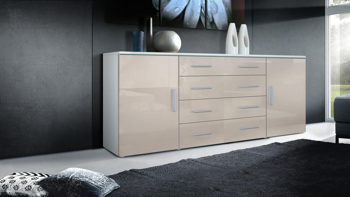 SIDEBOARD Verona Sandgrau Hochglanz - Sandfarben, Holzwerkstoff (166/72/35cm) - Vladon