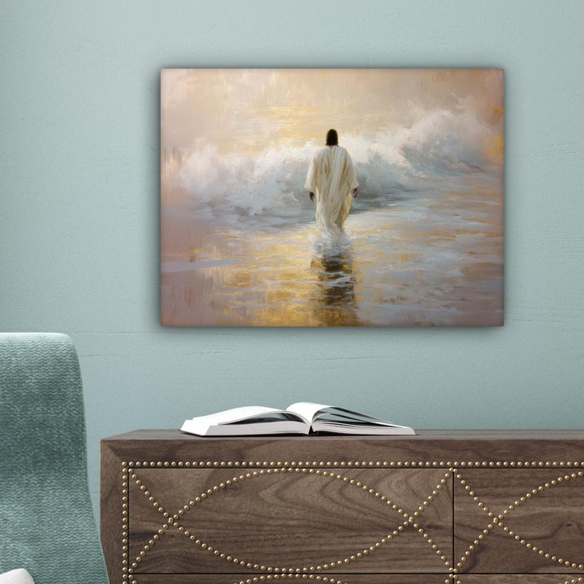 LEINWANDBILD Gemälde - Welle - Jesus - Abstrakt Wandbild 40x30 cm - Goldfarben, Textil (40/30cm) - MuchoWow