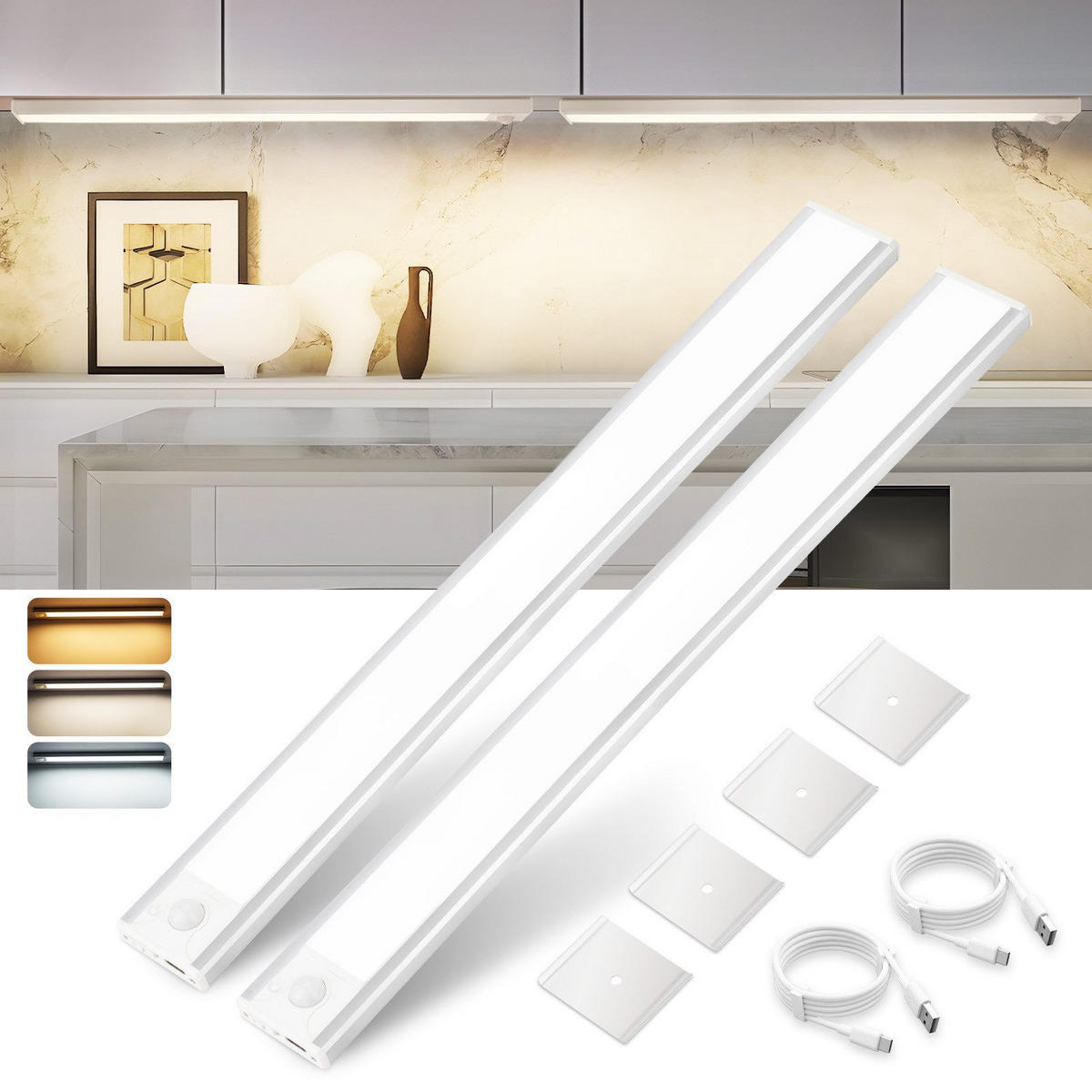 LED-UNTERBAULEUCHTE Berg II 40/4/1cm(2er-set) - Silberfarben, Metall (40/4/1cm) - Nettlife