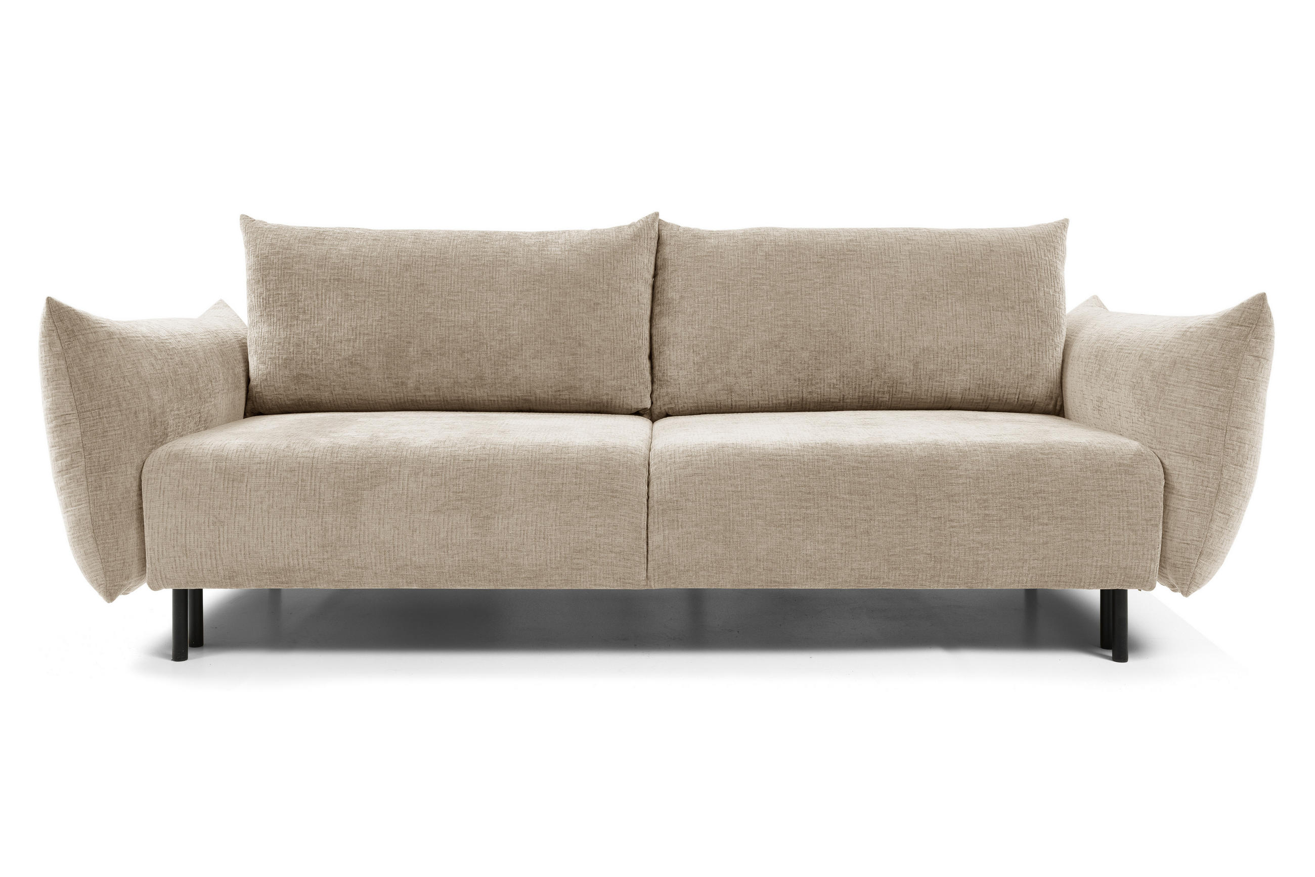 SOFA ADEL - Schlaffunktion Und Bettkasten, Wellenfederung, PUR-Schaum, Schwarze Metallfüße lose Rückenkissen, freistehend, 240x108x75 cm Beige - Beige, Holz/Textil (240/75/108cm) - DomoHome