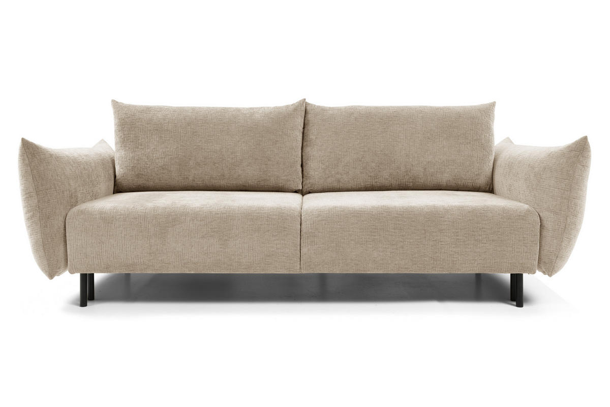 SOFA ADEL - Schlaffunktion Und Bettkasten, Wellenfederung, PUR-Schaum, Schwarze Metallfüße lose Rückenkissen, freistehend, 240x108x75 cm Beige - Beige, Holz/Textil (240/75/108cm) - DomoHome