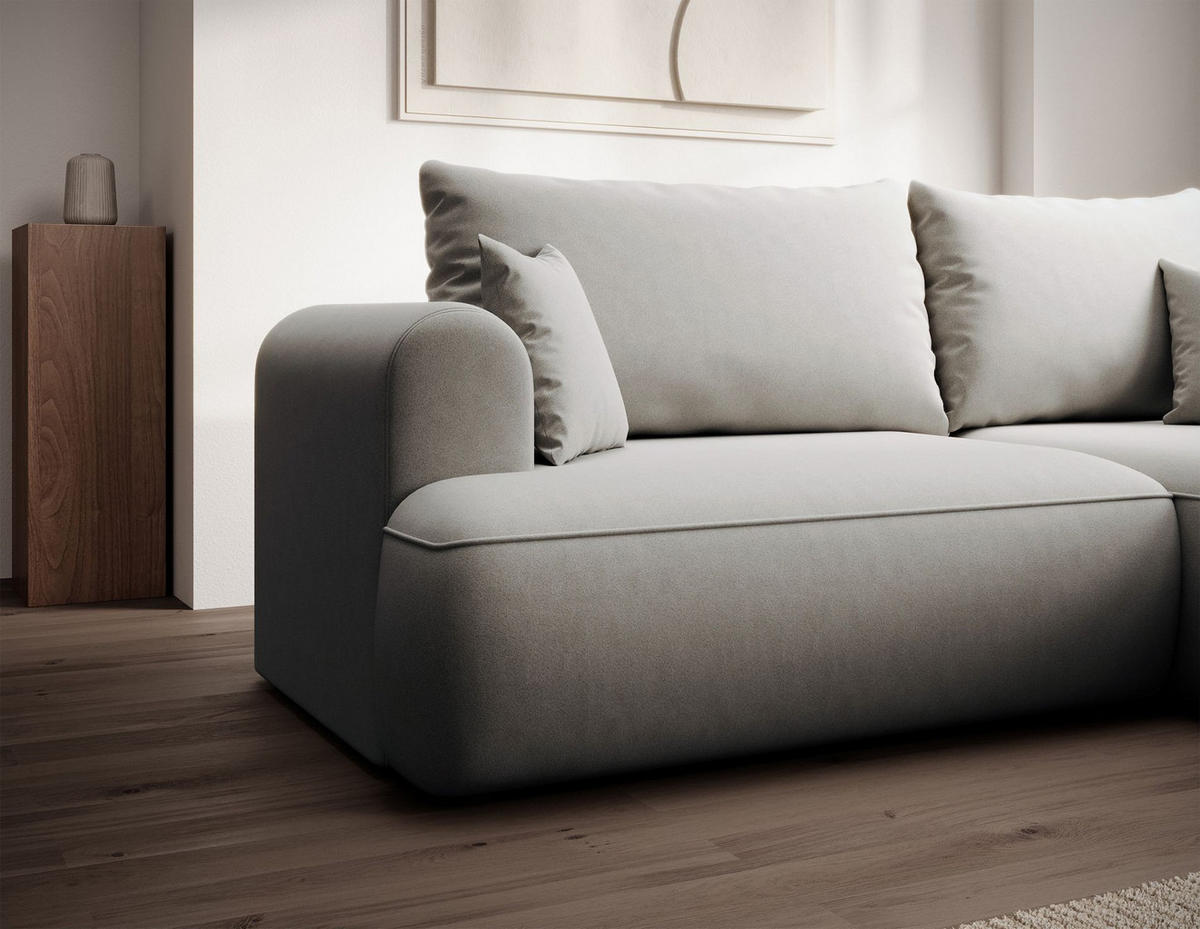 ECKSCHLAFSOFA Ovo Mini Grau Easy-Clean-Samtbezug - Schwarz/Grau, Kunststoff/Textil (156/238cm) - Selsey