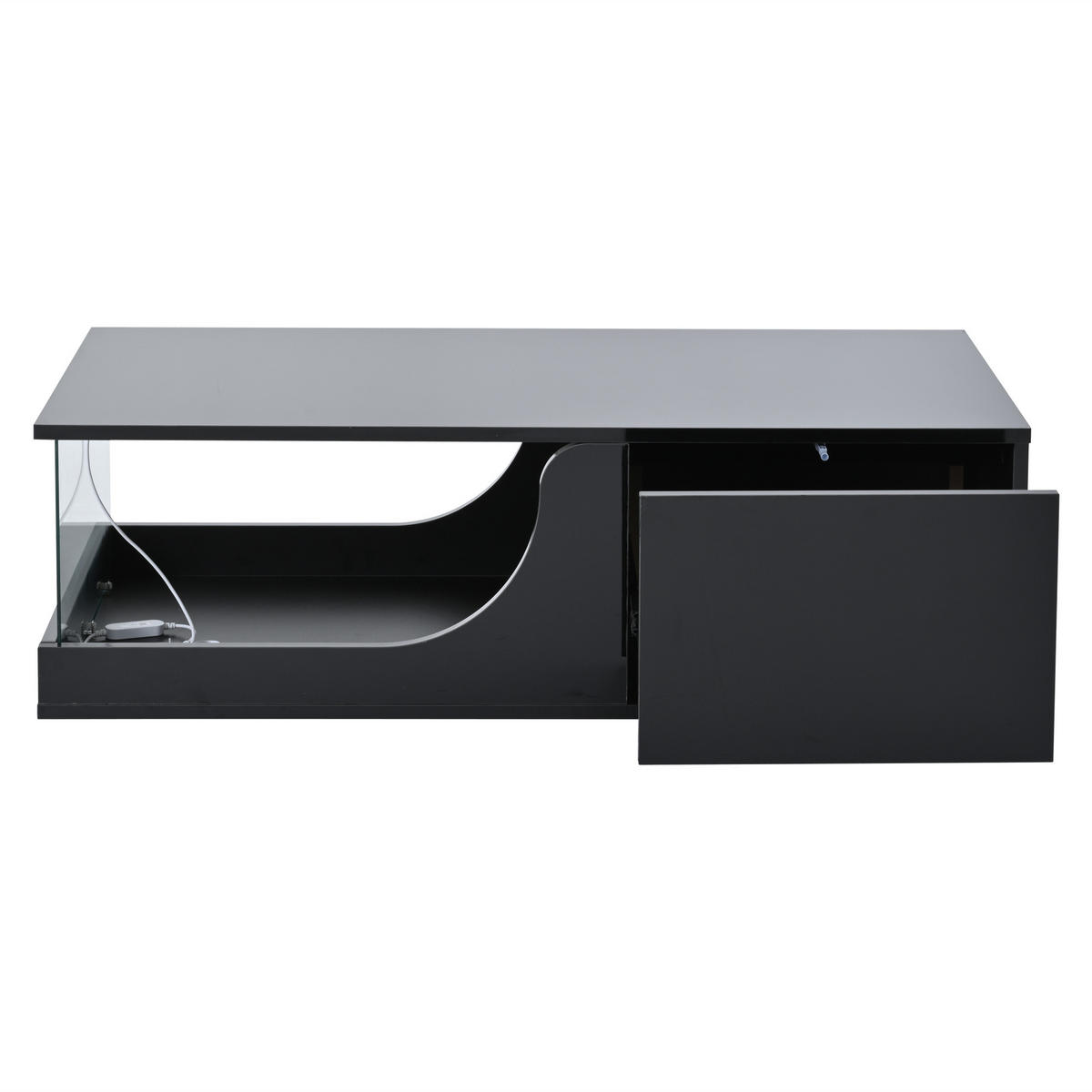 COUCHTISCH LED Schwarz 2 Schubladen Glas 100x50x30cm Hochglanz - Schwarz, Holzwerkstoff (100/50/30cm) - FLIEKS