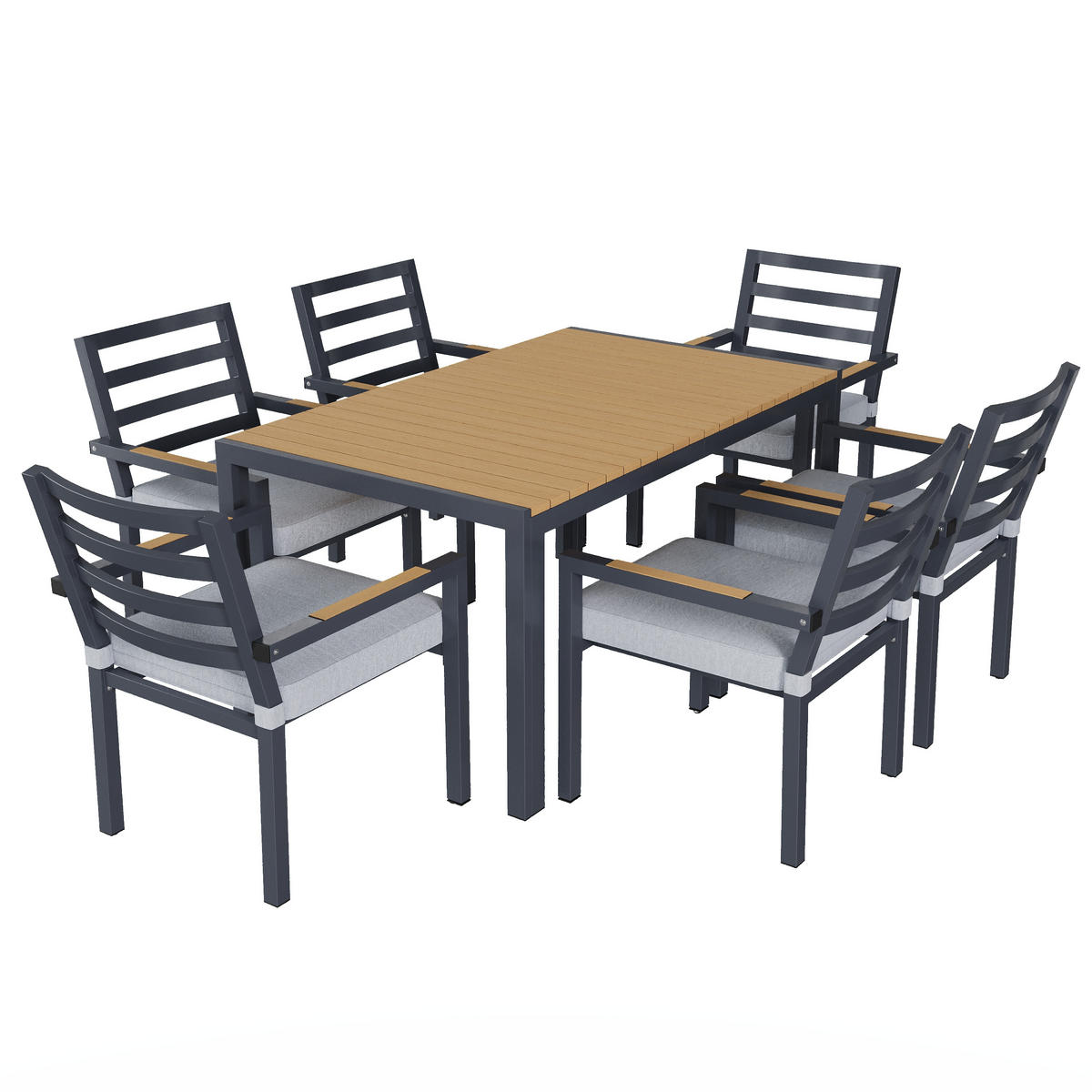 GARTENLOUNGE-SET für 8 Personen Garten-Essgruppe mit Esstisch,2 Sesseln und Ecksofa - Grau, Textil/Metall - STILVORA
