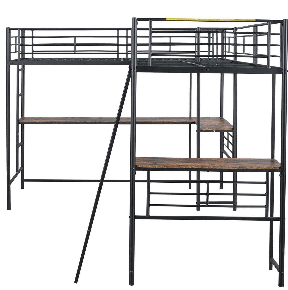 HOCHBETT aus Metall und MDF 90x200 cm in Schwarz mit Schreibtisch & Treppe - Schwarz, Metall (90/200cm) - Modfu