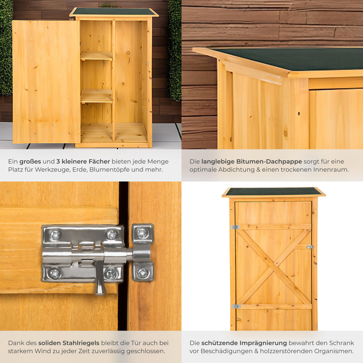 GARTENSCHRANK mit Flachdach Taman,75 x 56 x 118 cm,braun - Braun, Holz (56/118/75cm) - tectake