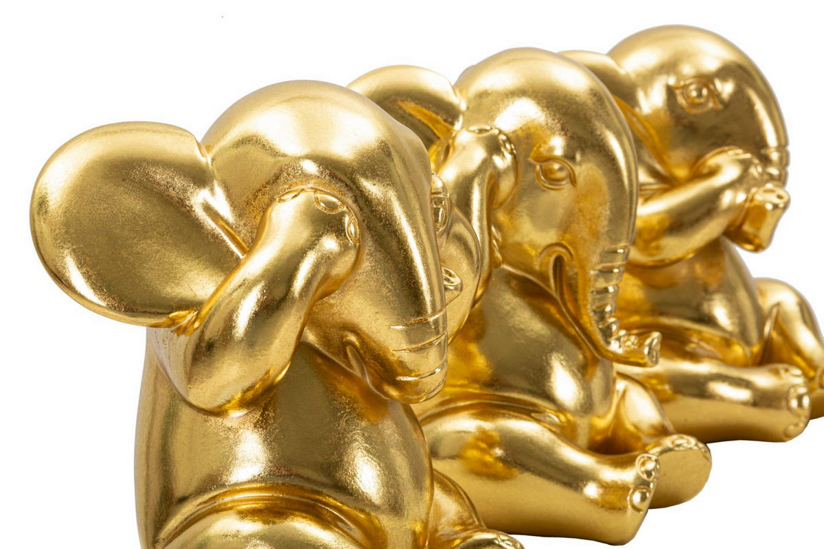DEKOFIGUREN IM 3ER-SET, goldfarben, Polyresin, Motiv: Elefanten - Goldfarben, Kunststoff (15.5/20.5/15.5cm) - Mauro Ferretti