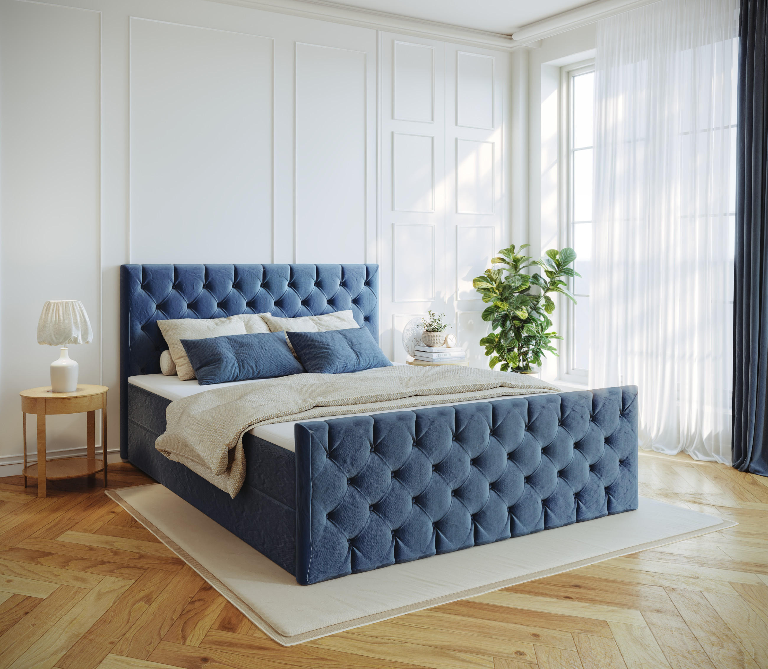 KONTINENTALBETT Mars Mit Bettkasten Stoff Riviera Blau 200x200 cm - Blau, Holz (200/200cm) - Kaiser Möbel