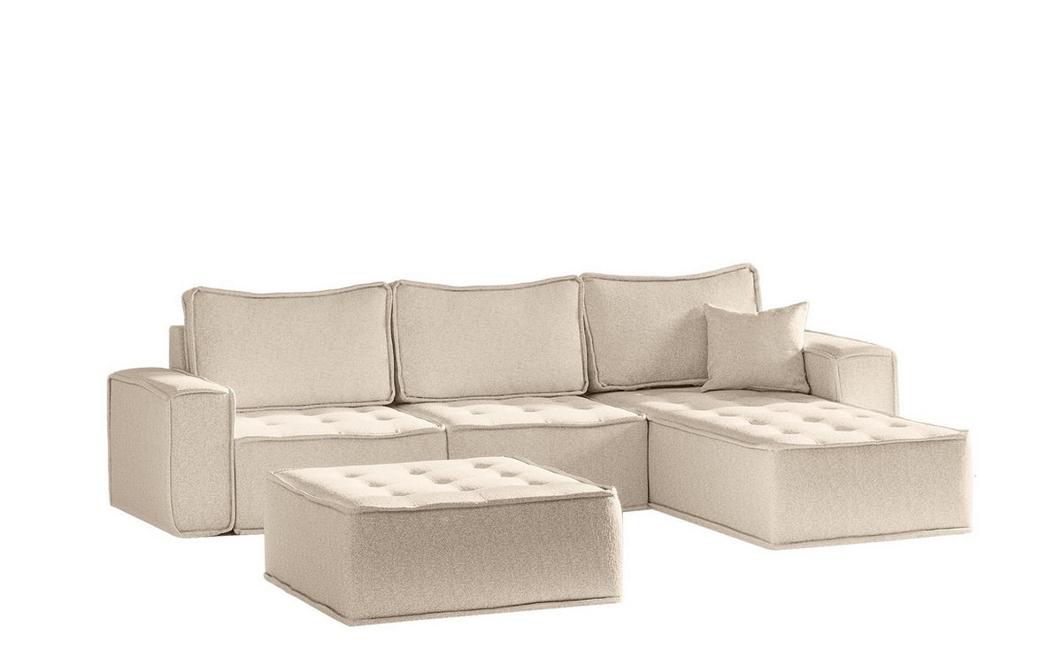 ECKSOFA Sande In Raven - Creme, Holzwerkstoff/Textil (292/192cm) - Fun Möbel