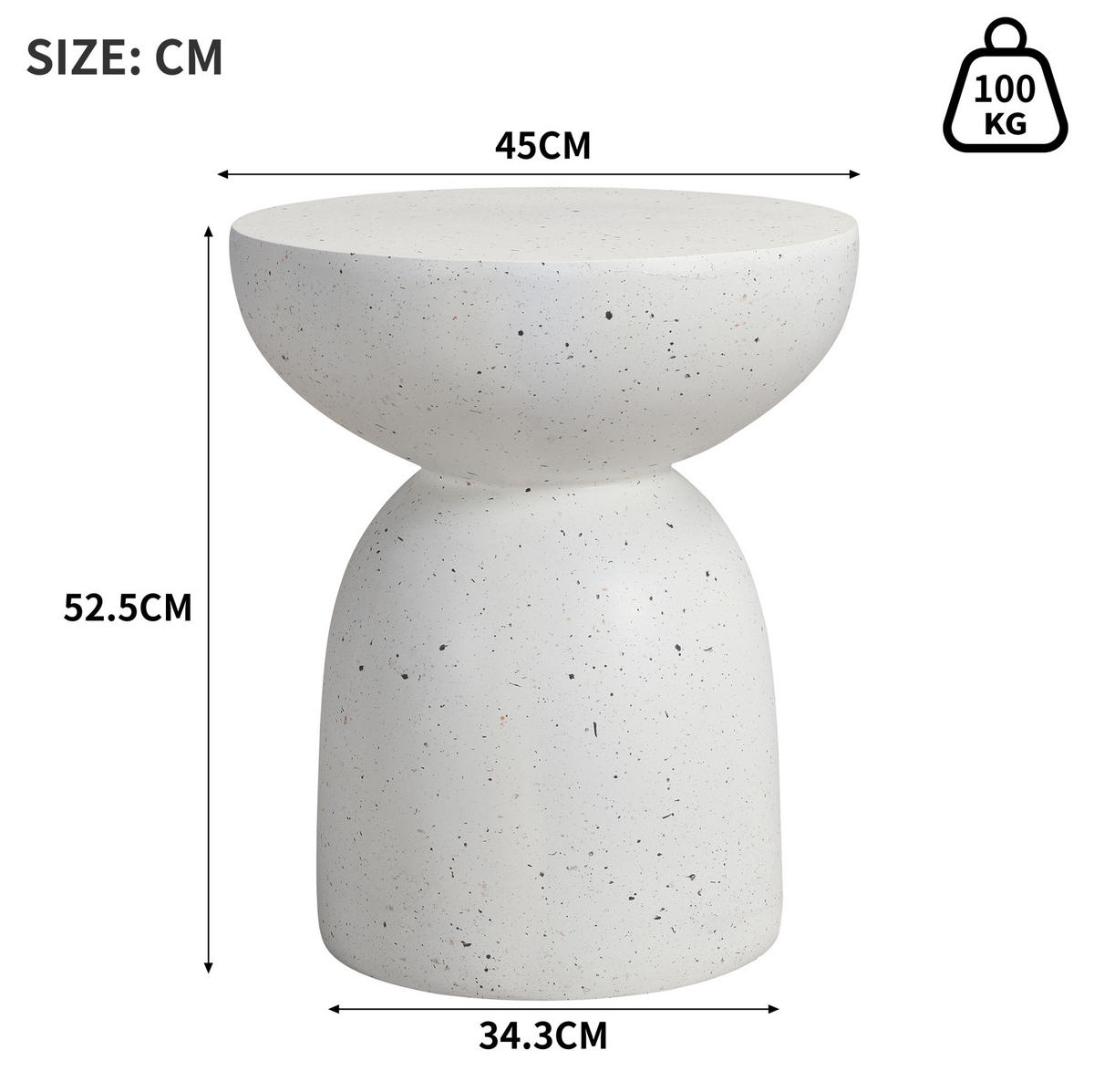 BEISTELLTISCH 45/45/52 cm weiß aus Magnesiumoxid für Innen- und Außenbereich - Weiß, Metall (45/45/52.5cm) - OKWISH