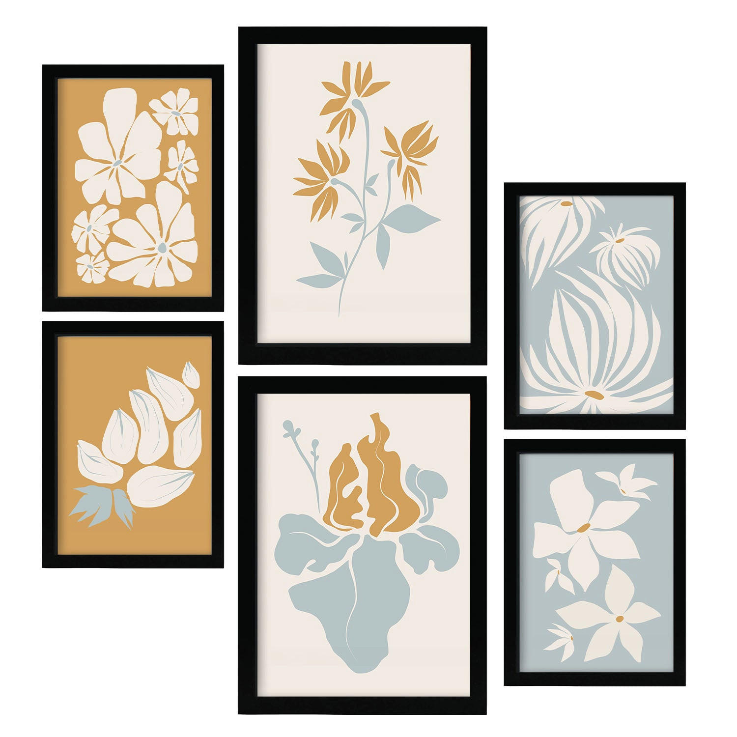 POSTER Set Mit 6 Blumenrahmen 1 In Blume Zusammenfassung Ästhetische Dekorative Gemälde Für Ihr Wohnzimmer Zuhause A3 & A4 Schwarzer Rahmen - Schwarz, Papier (29/3cm) - Nacnic