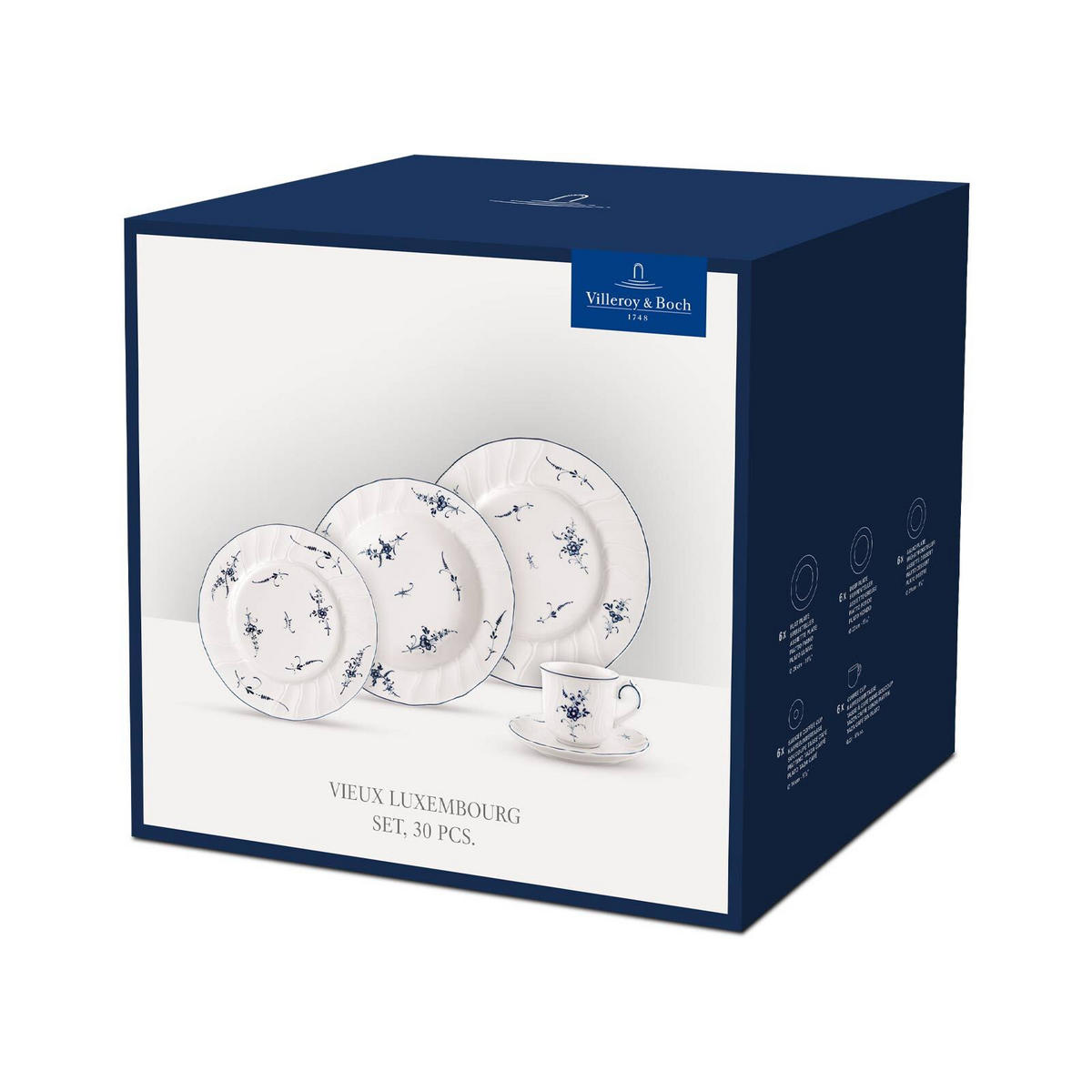 KOMBISERVICE Vieux Luxembourg weiß-blau 30er Set - Blau/Weiß, Keramik (2/2/2cm) - Villeroy & Boch