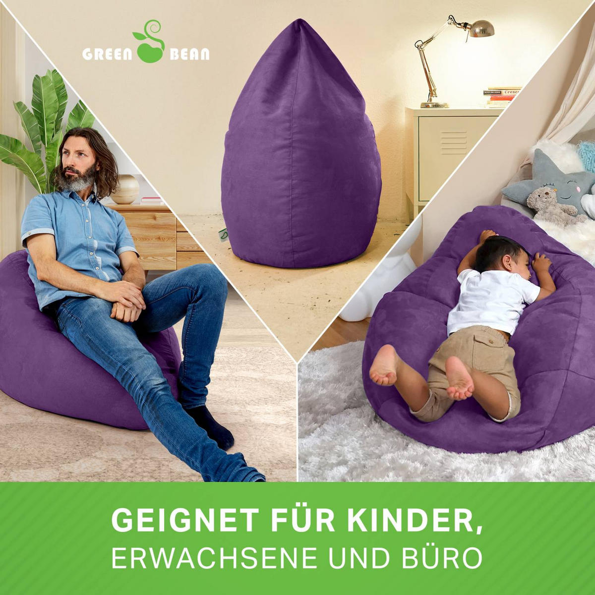 SITZSACK "Drop" 60x60x90cm - 220L - Lila, Textil (60/90/60cm) - Green Bean
