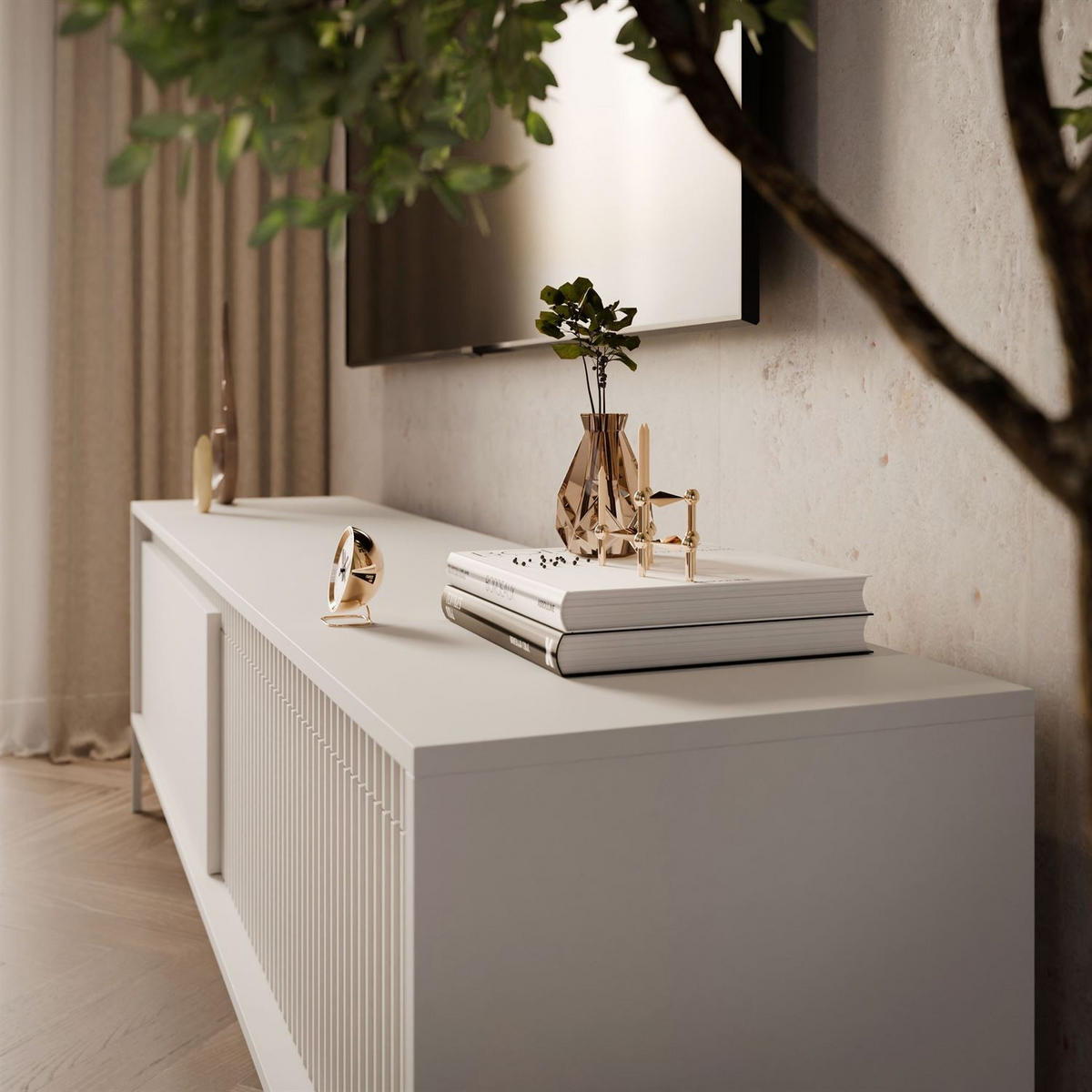 TV-ELEMENT YASUMI 153 cm beige - Beige, Holzwerkstoff (153.5/53.4/39.5cm) - Lookway