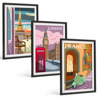 BILDER SET 3er Set - 40x60 cm Schwarzer Rahmen - Ansichten Paris London Retro - Schwarz, Kunststoff (40/60cm) - TULUP