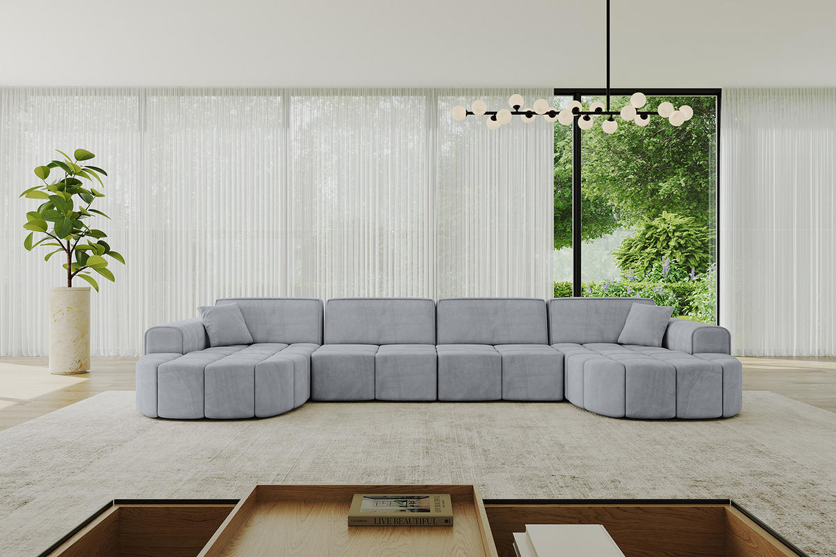 WOHNLANDSCHAFT LIVO-U2 - 400x173x79,5 cm Grau - Grau, Holzwerkstoff/Textil (400/79/173cm) - ALTDECOR