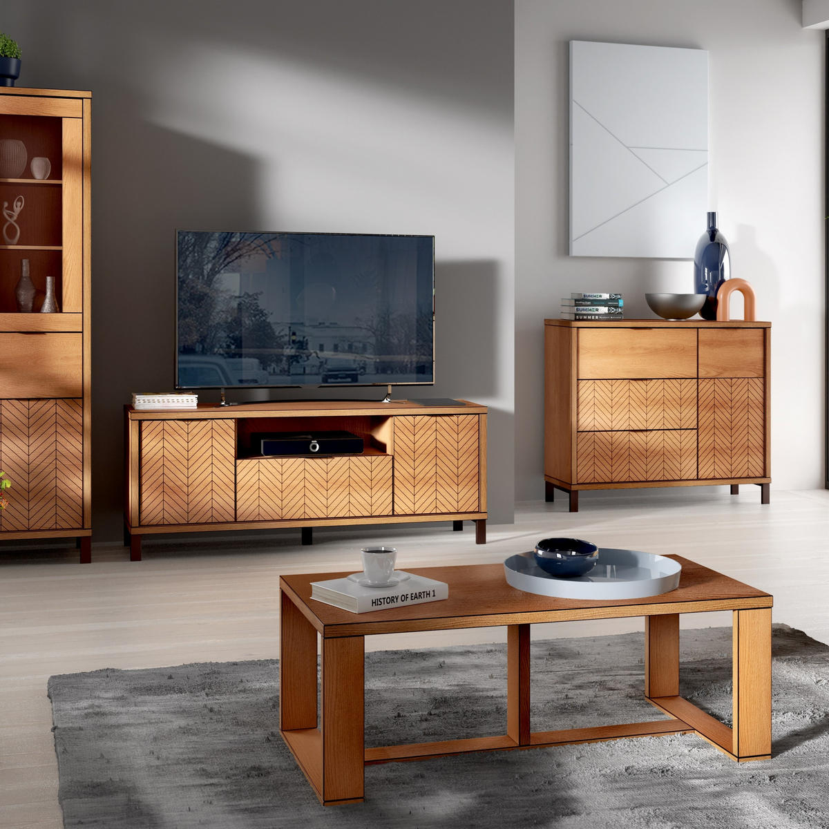 LOWBOARD CARINI 156/53/40,6 cm, Eichefarben - Eichefarben, Holzwerkstoff (156/53/40.6cm) - MASSENO