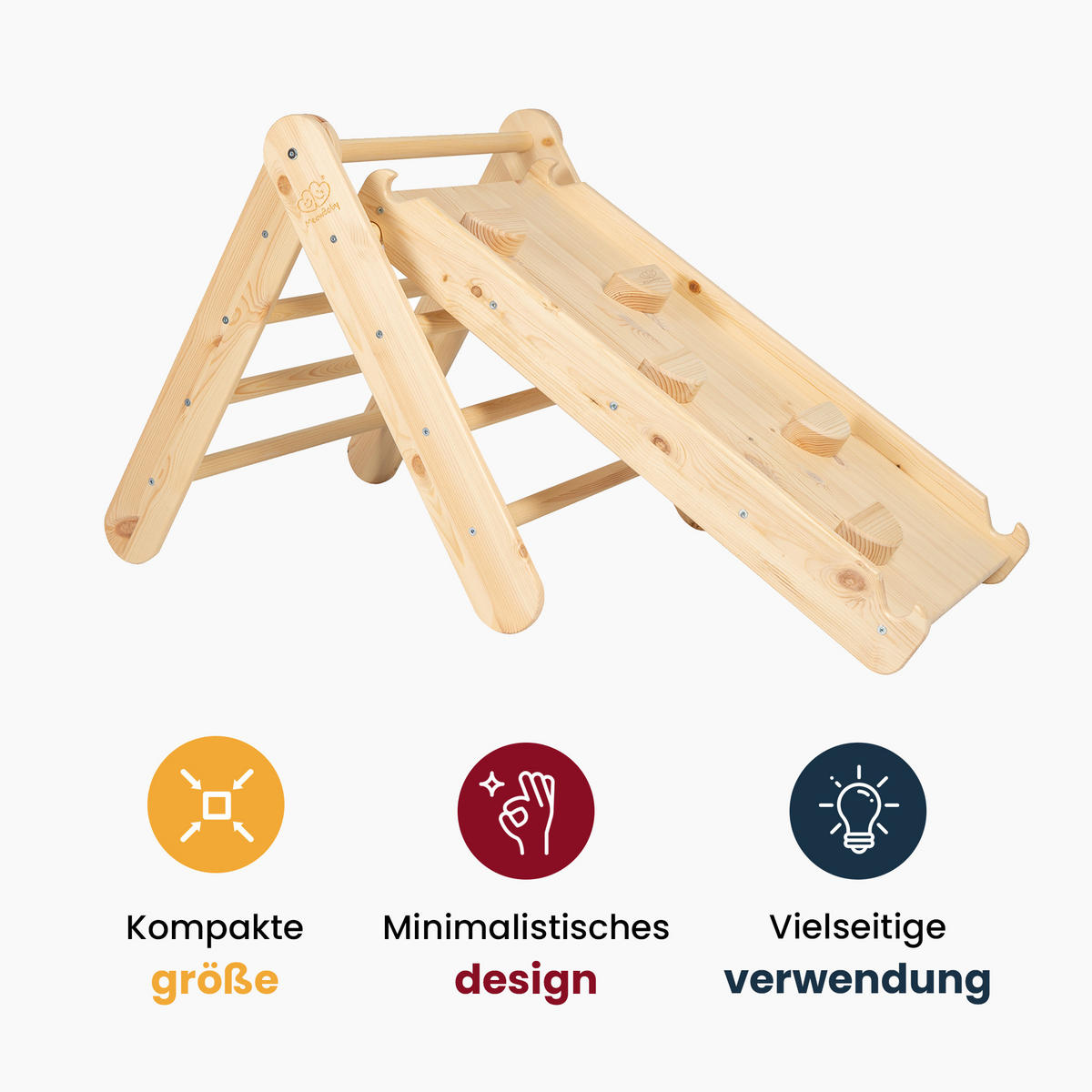 KLETTERDREIECK für Kinder mit Rutsche und Kletterwand - Set, Montessori, Grau - Grau, Holz (140/59/60cm) - MeowBaby