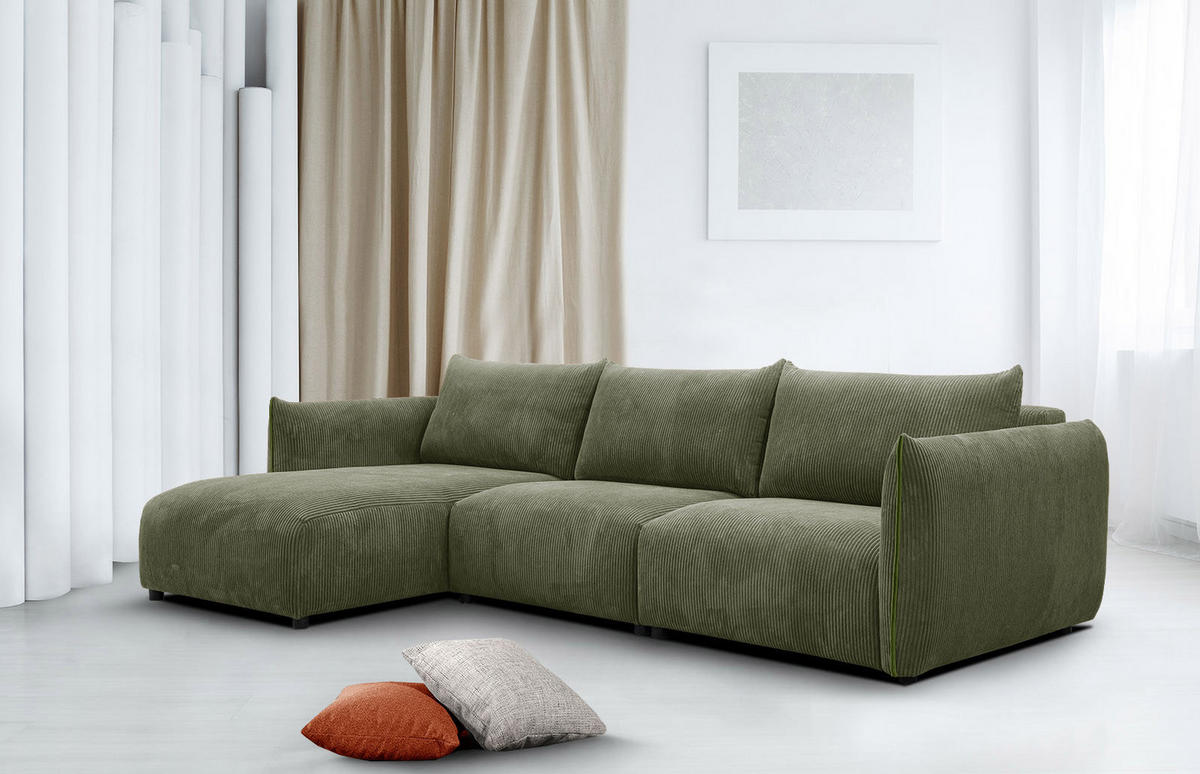 ECKSOFA TAUER 5-Sitzer, olivgrün - Schwarz/Olivgrün, Holzwerkstoff/Kunststoff (173/294cm) - Courtois Laville