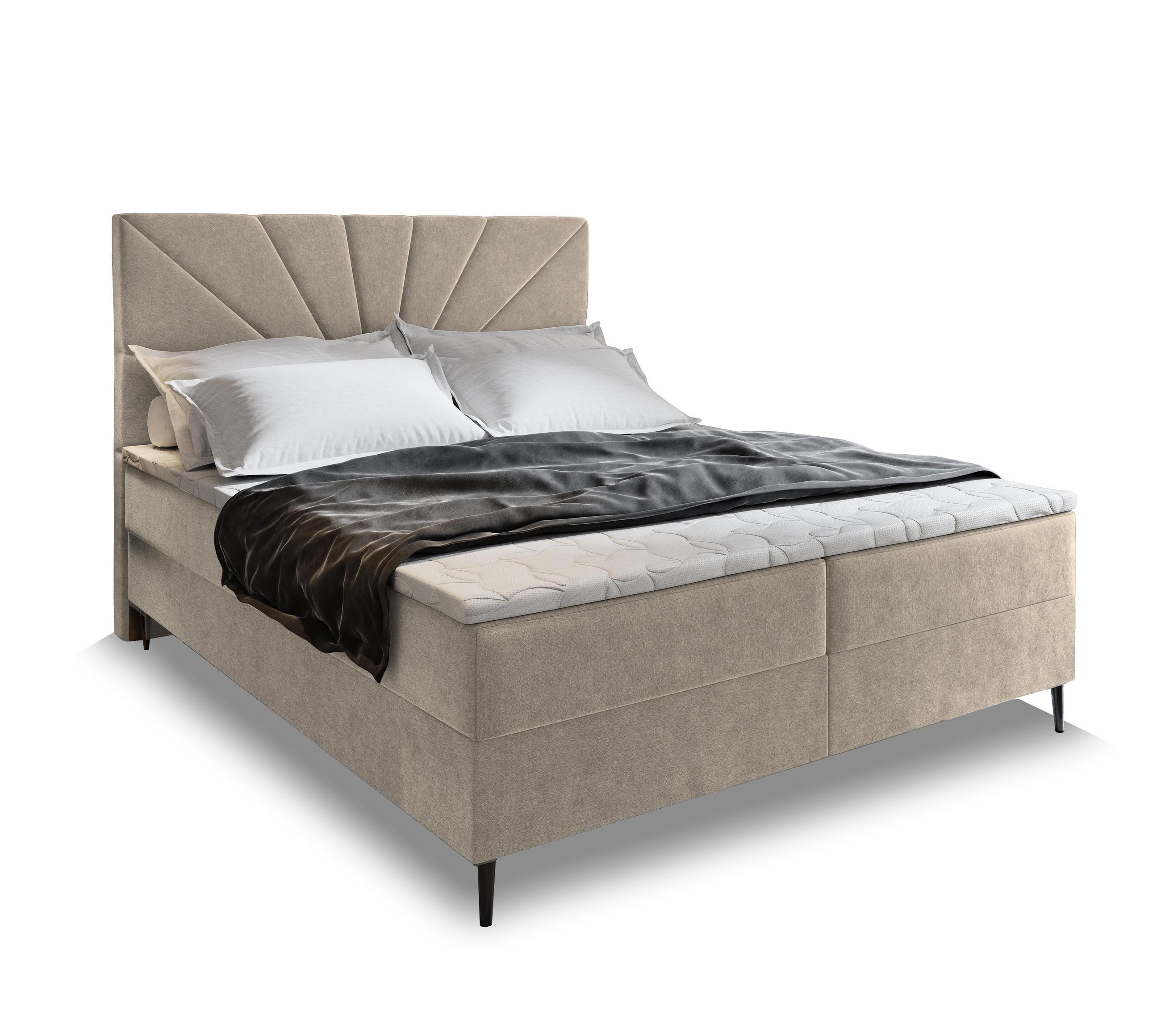 BOXBETT MURI 160x200 cm mit Matratze und Topper - Beige - Beige, Holz (160/200cm) - MASSENO