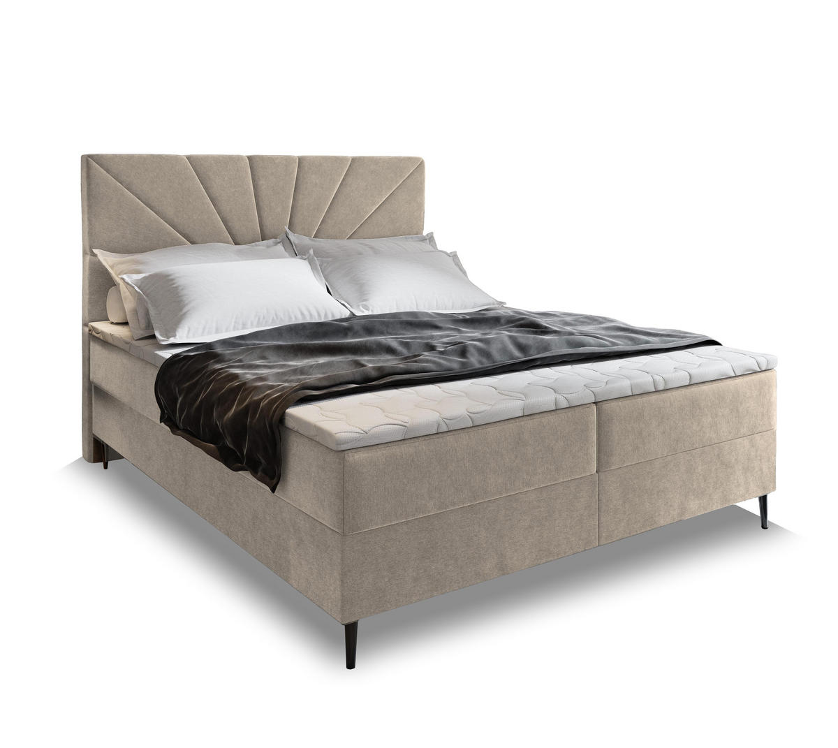 BOXBETT MURI 160x200 cm mit Matratze und Topper - Beige - Beige, Holz (160/200cm) - MASSENO