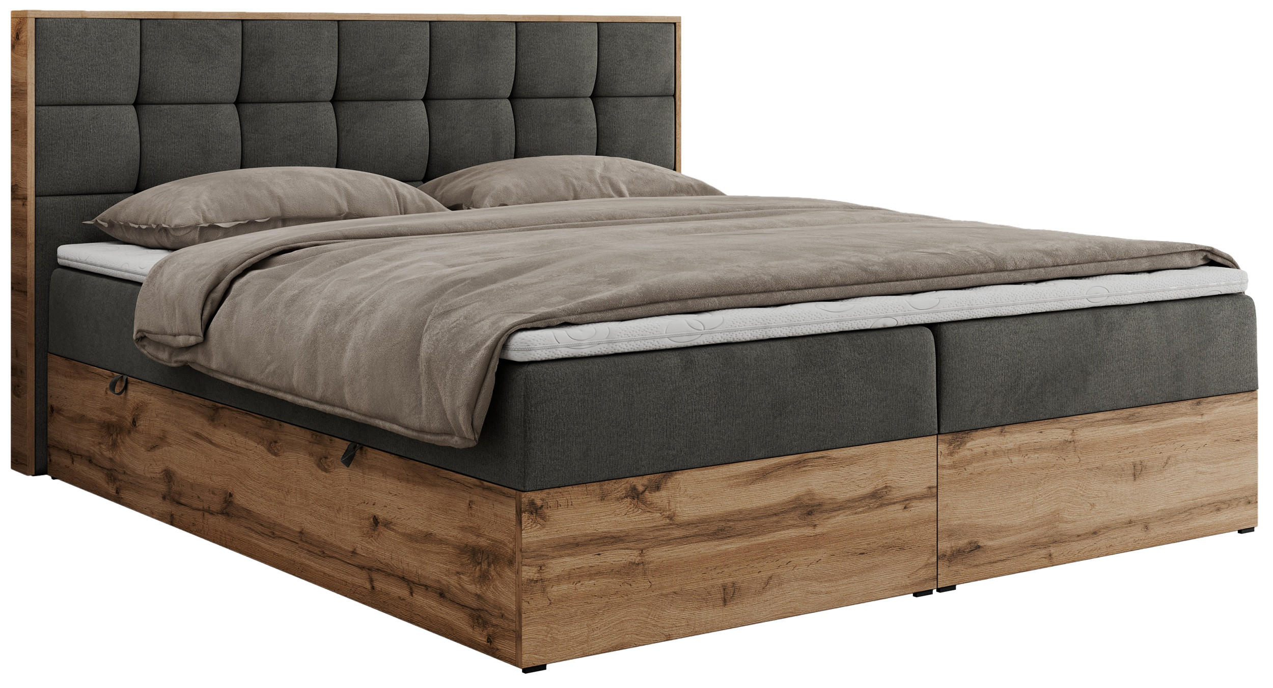 BOXBETT ALBERO 1 - 180/200 Dunkelgrau Velvet - H3 - Dunkelgrau, Holz/Textil (180/200cm) - MKS