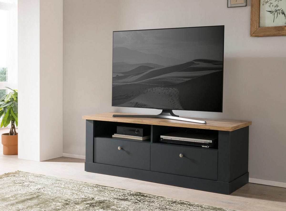 TV-LOWBOARD grau, Eiche Wotan, Landhaus 135 cm, TV Unterteil mit Soft-Close - Silberfarben/Eiche Wotan, Holzwerkstoff/Kunststoff (135/51/45cm) - Furn.Design