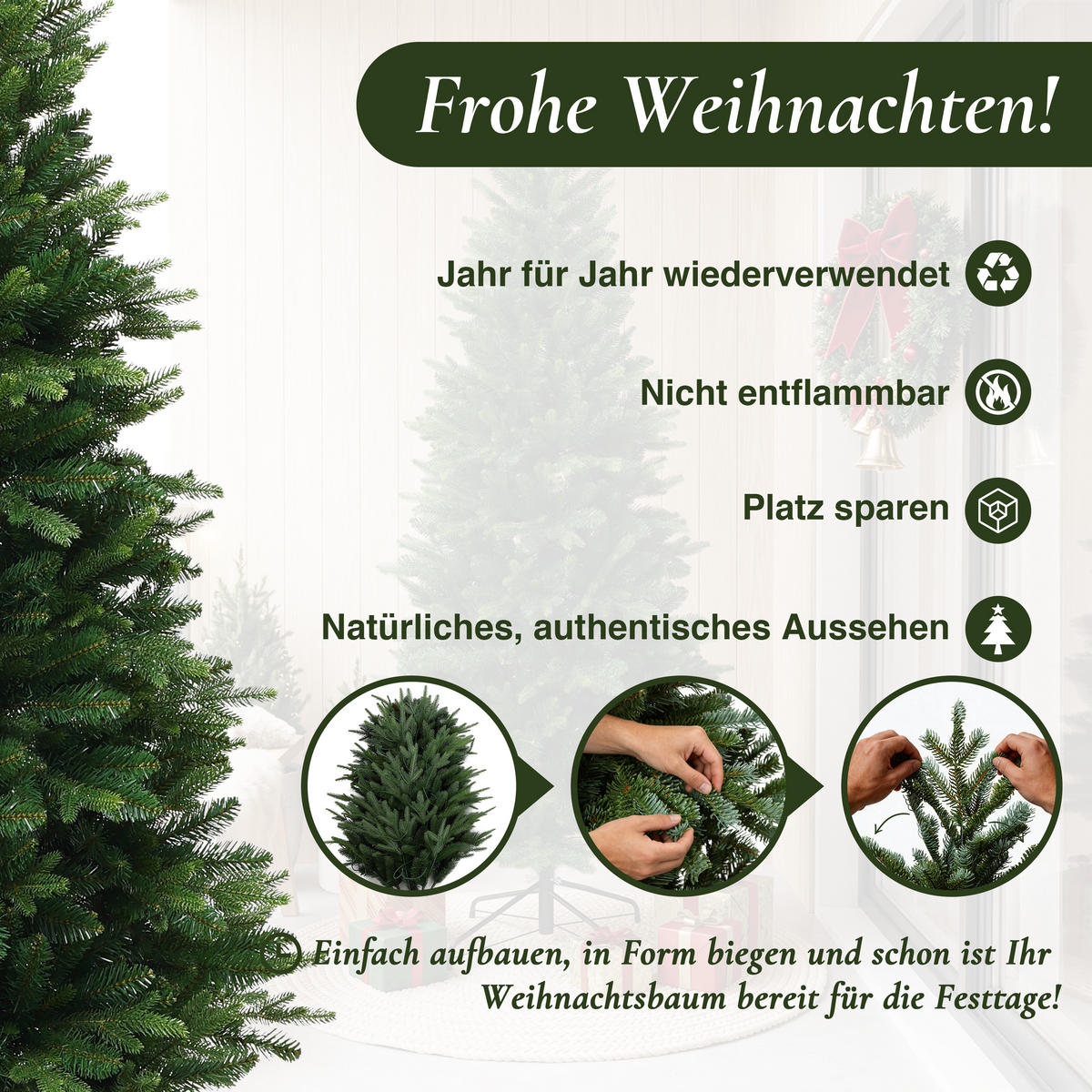 KÜNSTLICHER Weihnachtsbaum 186 cm mit 1.399 PE/PVC-Spitzen - Grün, Kunststoff (92/186cm) - Hometopia