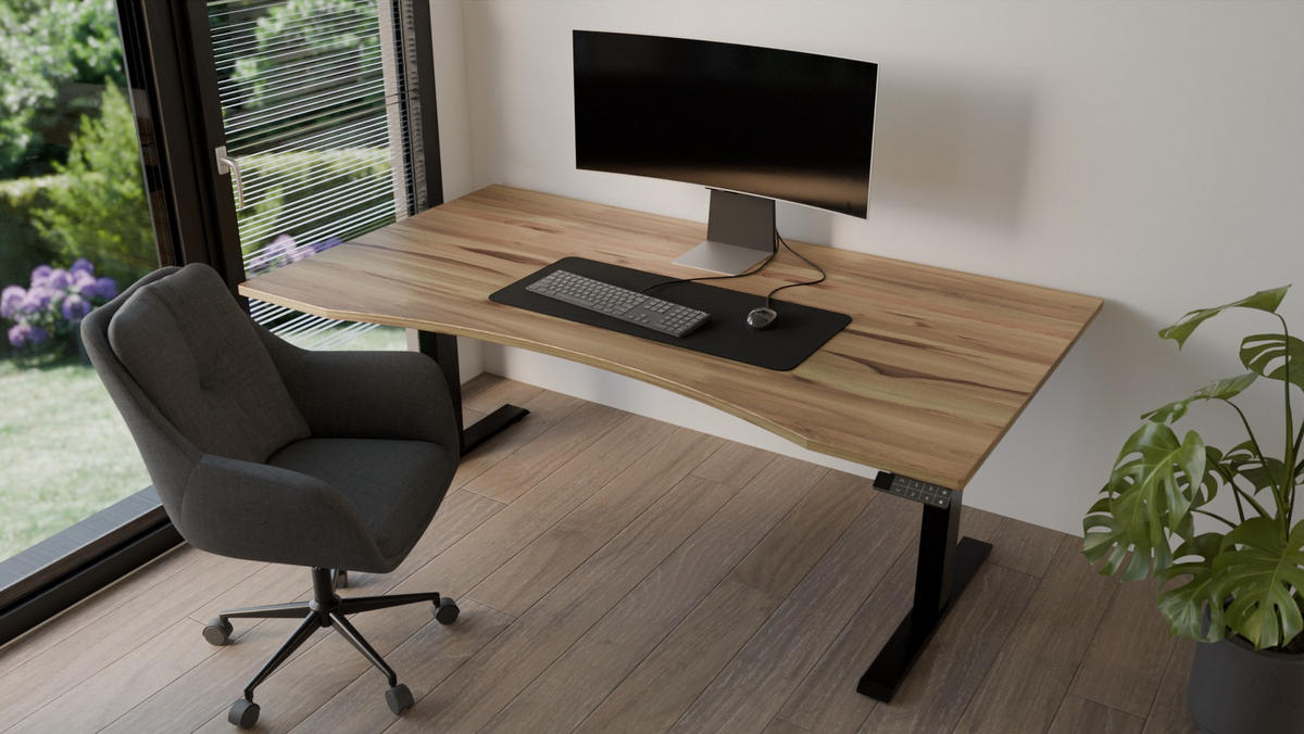 SCHREIBTISCH 150/80/65 - 130 cm elektrisch höhenverstellbar aus Kernbuche ergonomisch - Schwarz/Braun, Holz (80/150/65cm) - MeinMassivholz