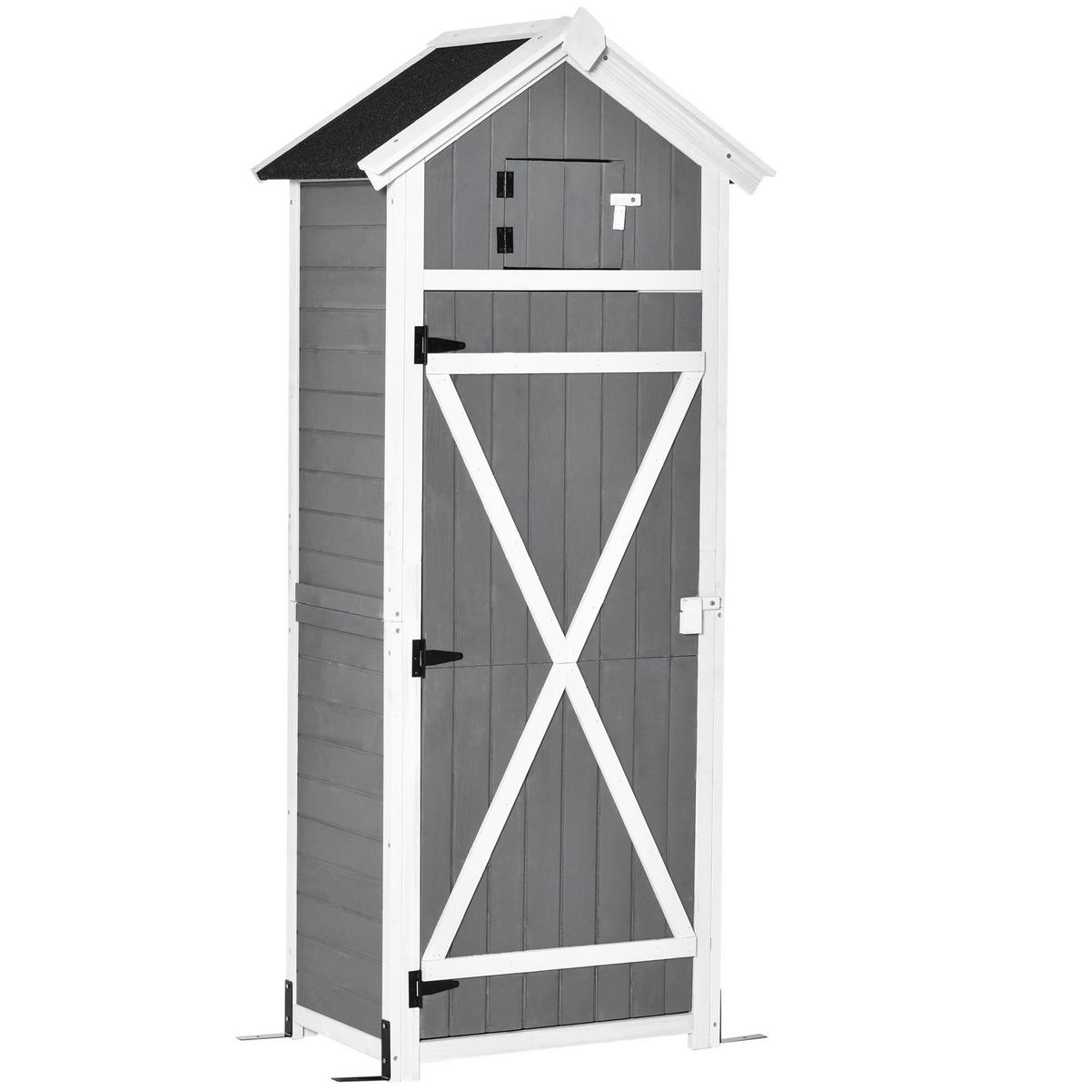 GARTENSCHRANK aus Holz, Gerätehaus mit Tür Dach, Geräteschuppen mit Hacken, Grau - Dunkelgrau, Holz (52.5/182/78cm) - Outsunny