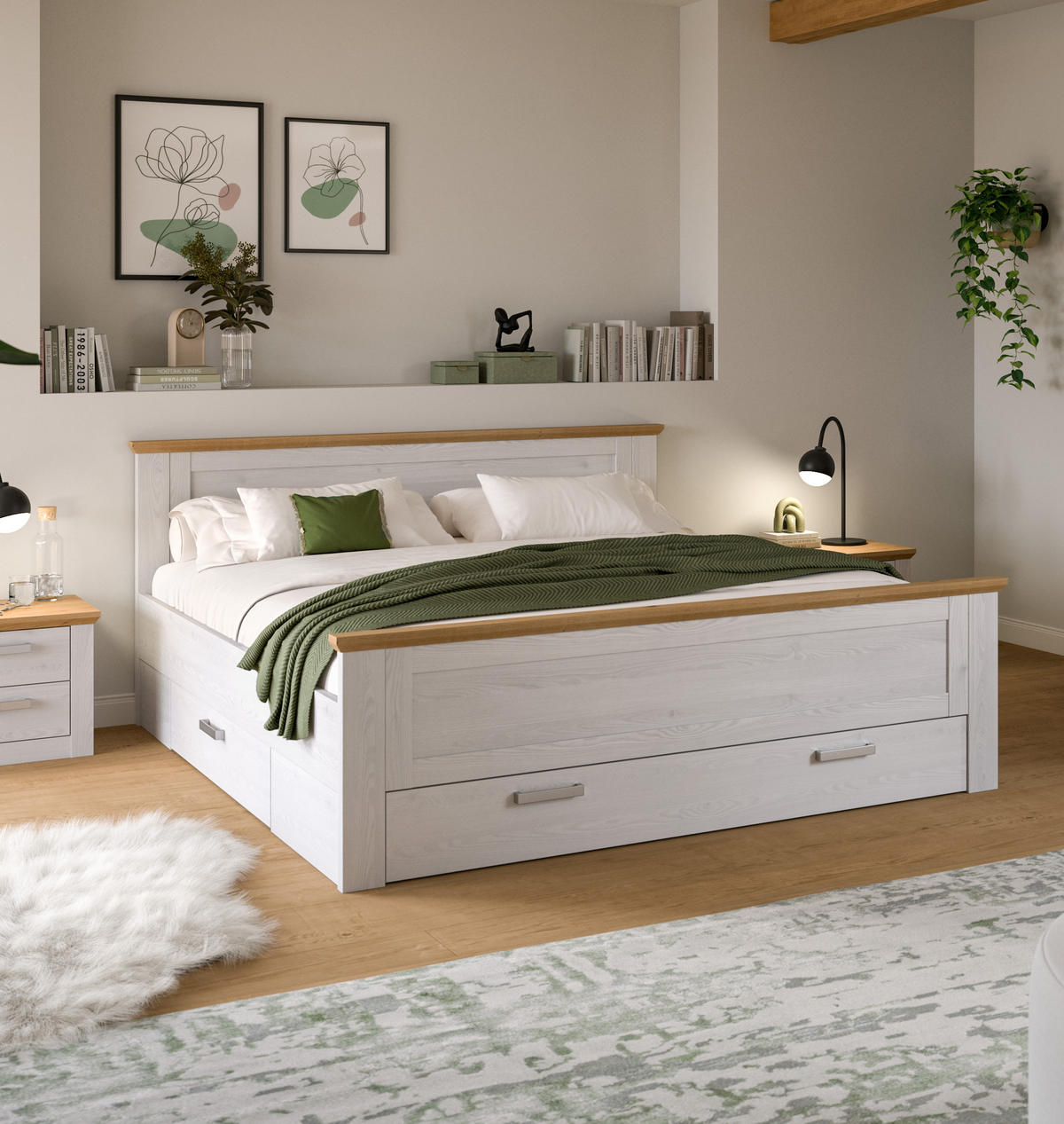 BETT 180x200 mit Unterbettauszügen (B/H/T: 189x90x209 cm) in Sibiu Lärche Nachbildung - Lärchefarben, Holzwerkstoff - Homes & Jones