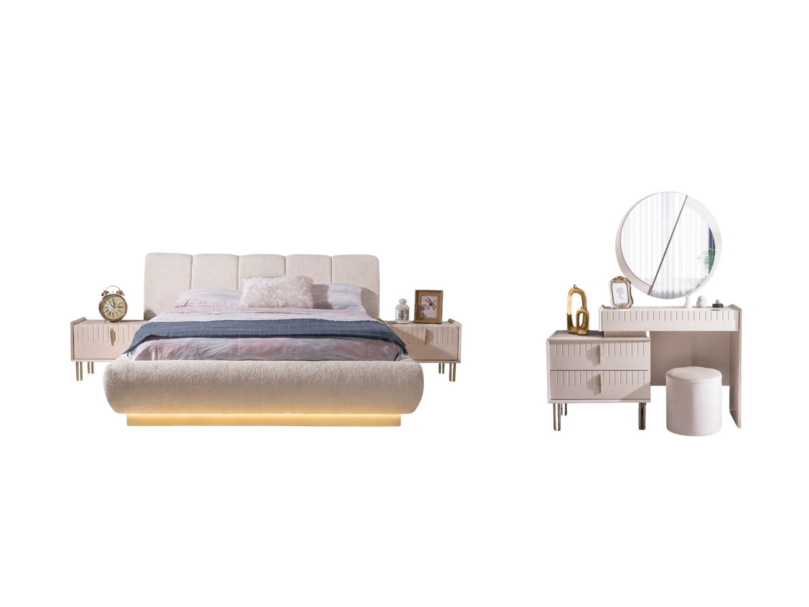 BETTANLAGE Tresana Typ-2 Bett mit Kopfteil 2 Nachttischen und Kommode - Beige, Holzwerkstoff (160/200cm)
